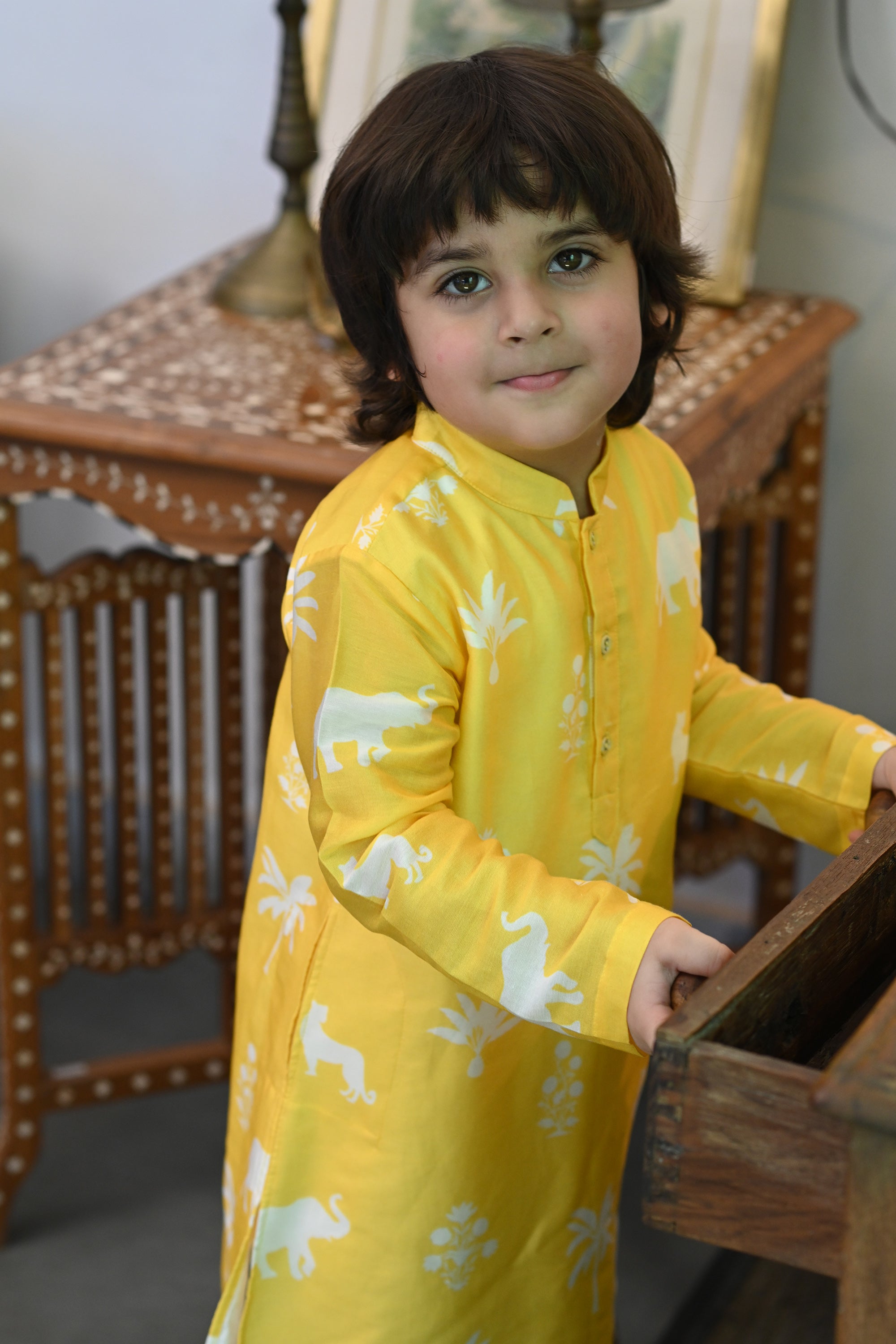 Aryaman Kurta Set - Yellow Palm Serenade