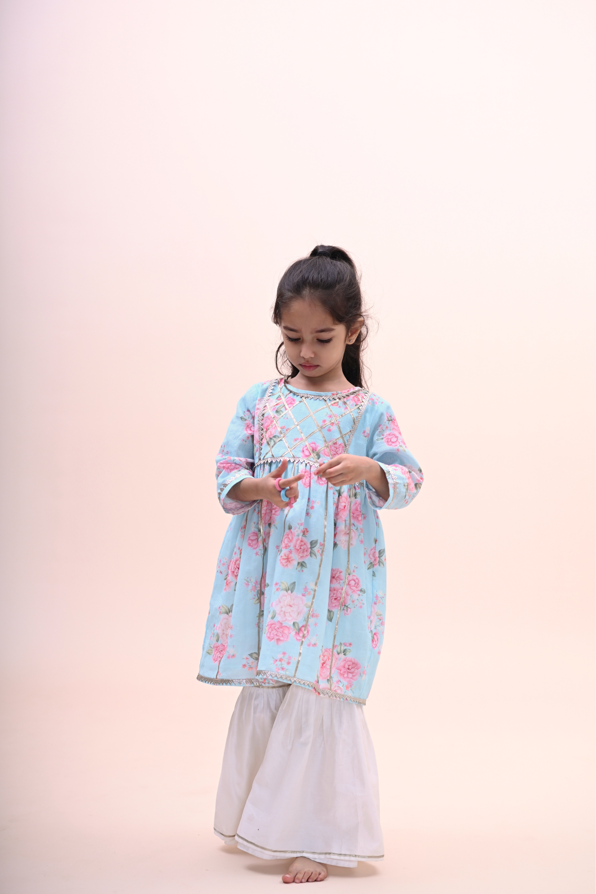 Rhea Gharara Set - Vintage Blue Phool Angan