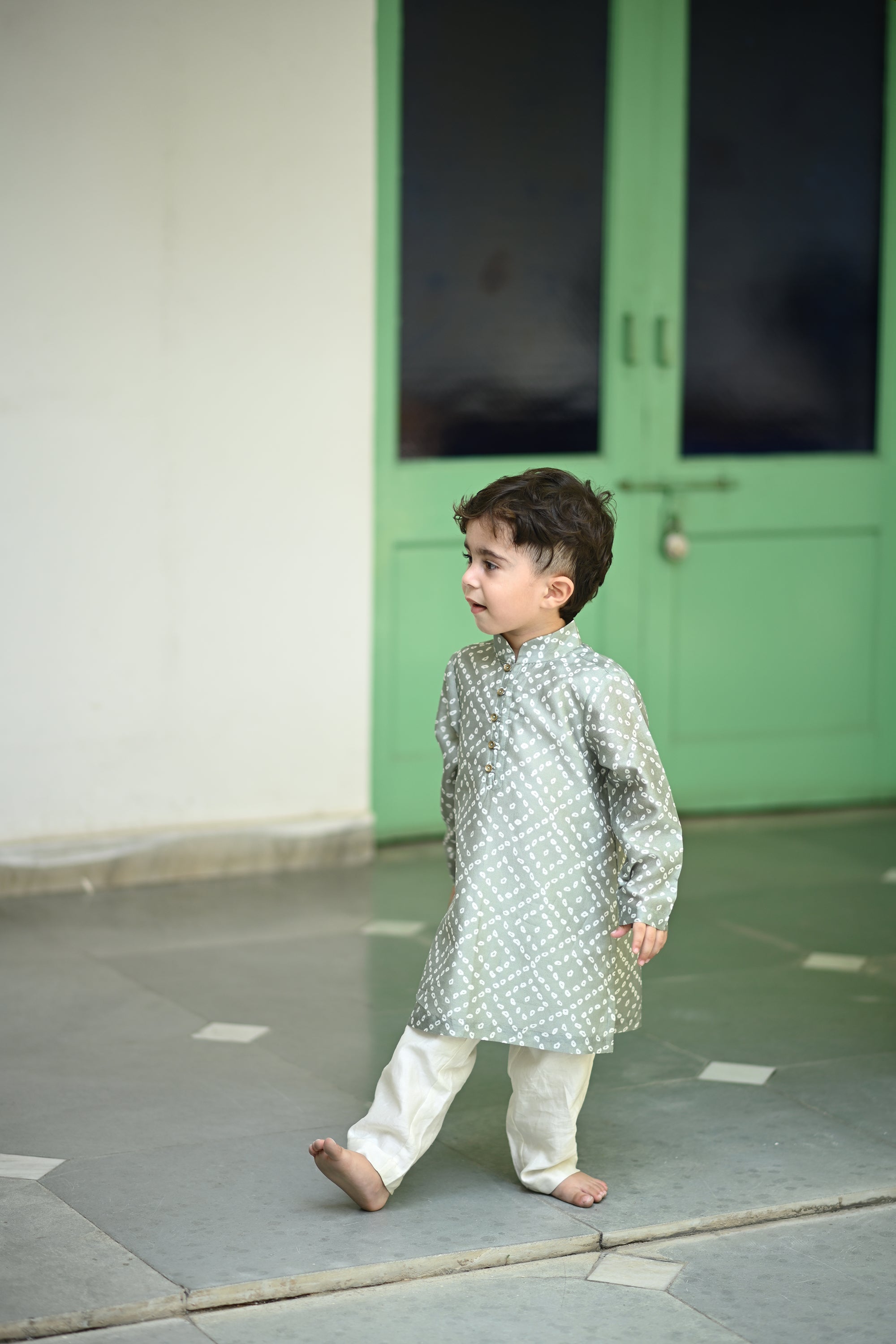 Zameer Kurta And Pyjama Set-Grey Bandhini