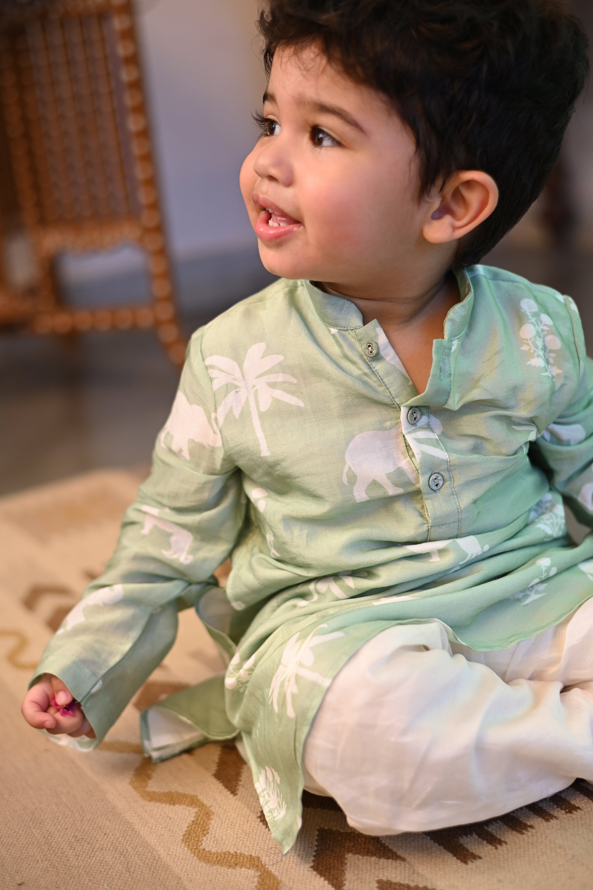 Aryaman Kurta Set - Mint Palm Serenade