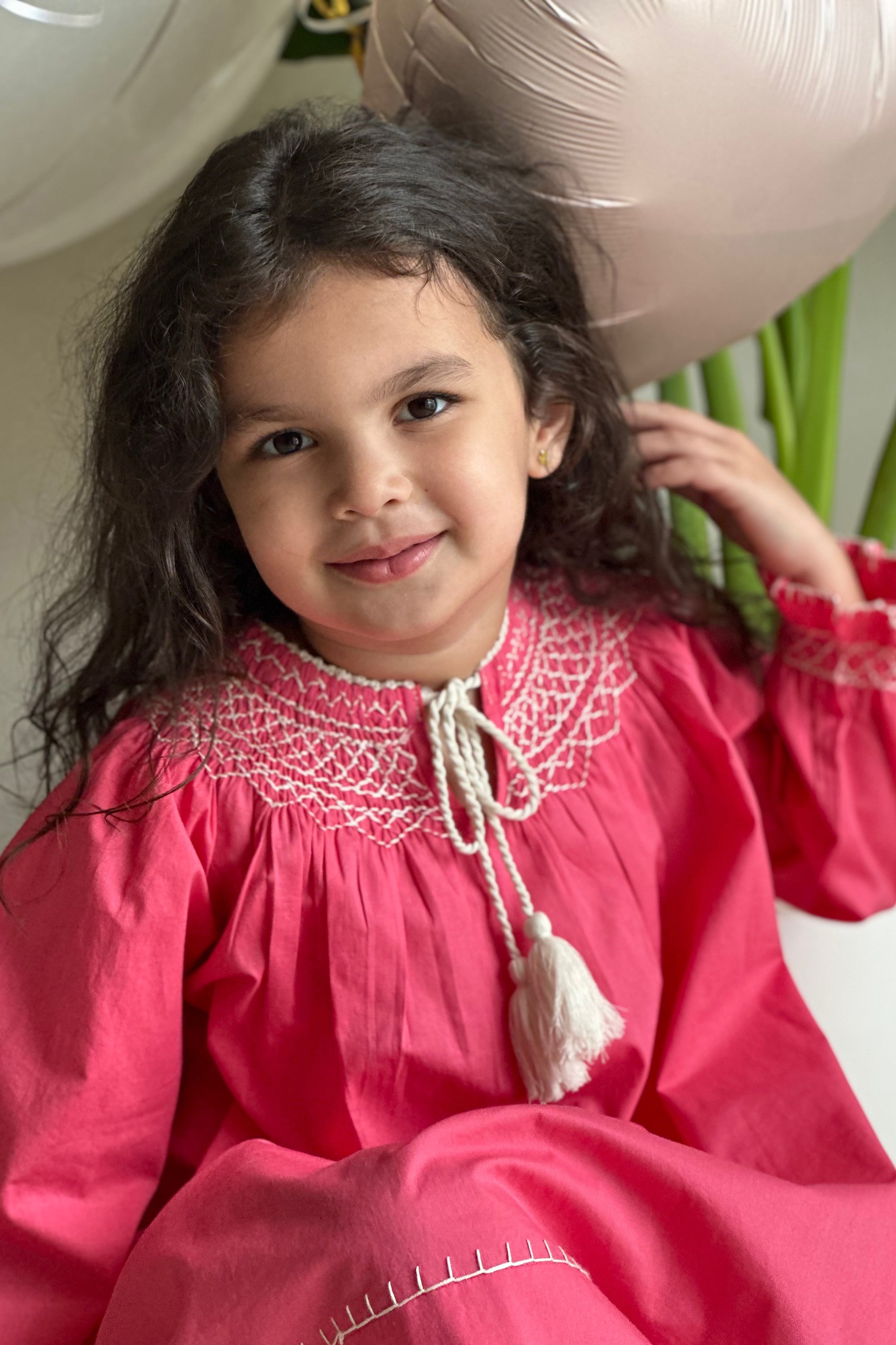 Leia Handsmocked Dress -Fushia Pink