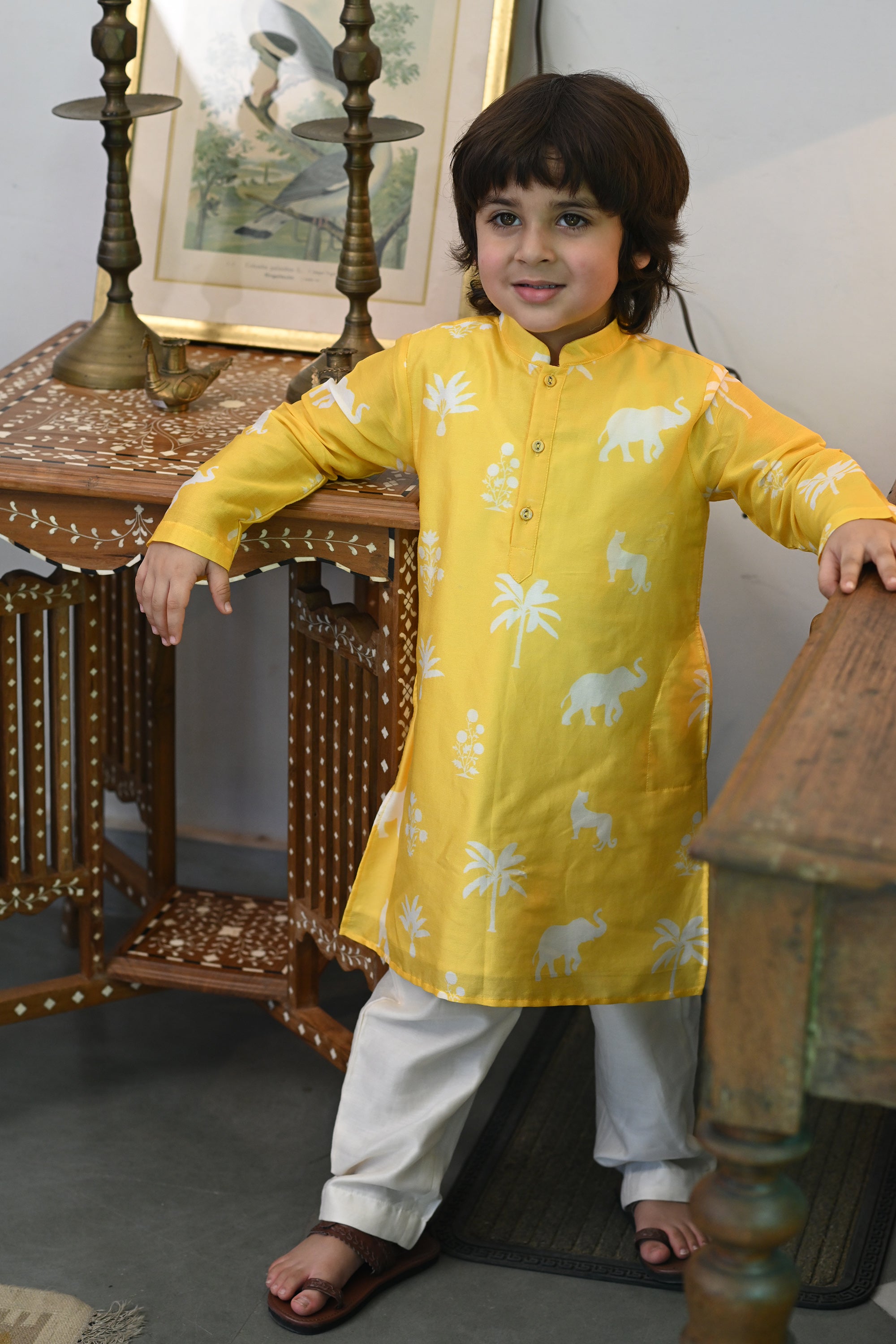 Aryaman Kurta Set - Yellow Palm Serenade