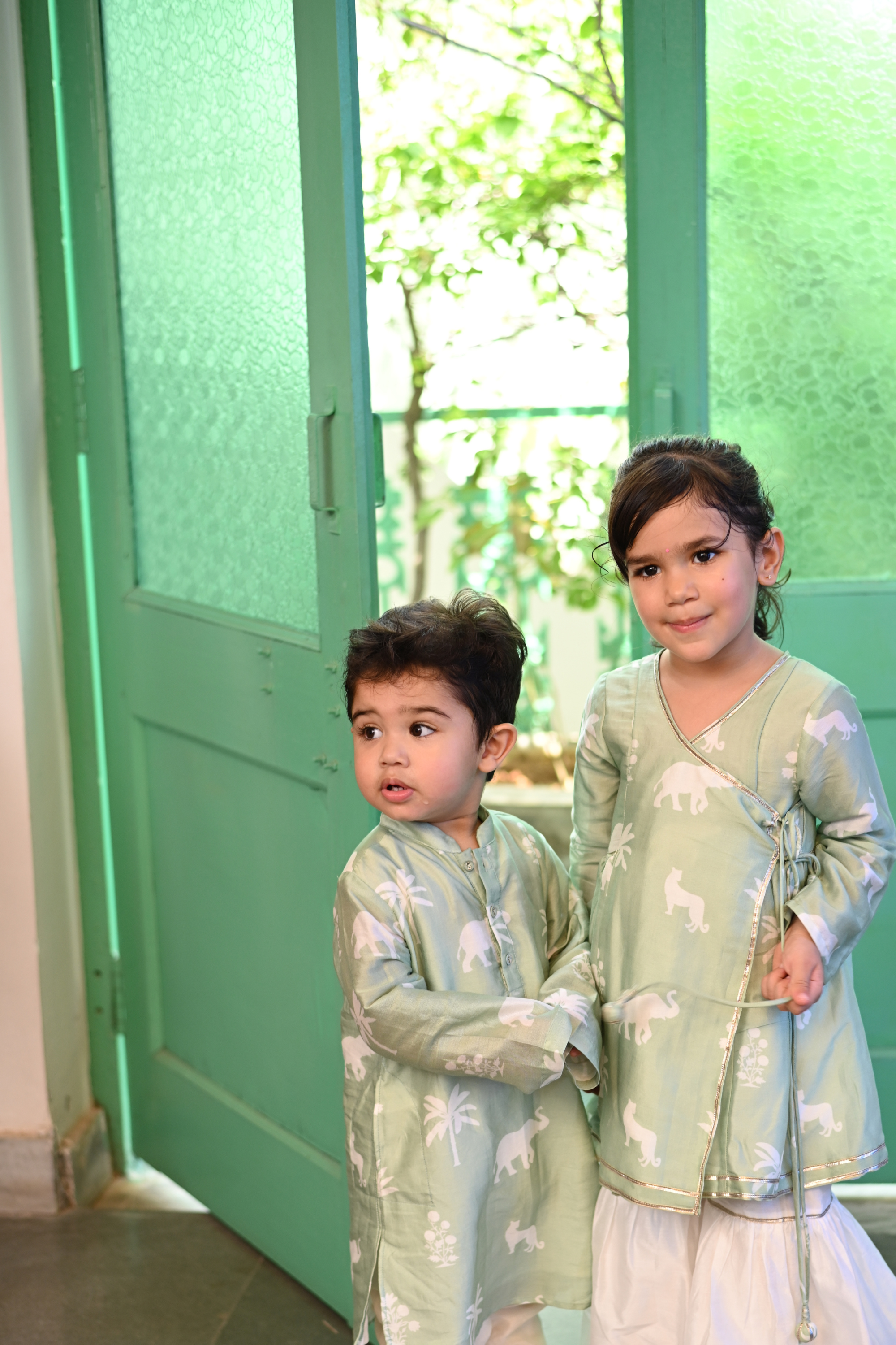 Aryaman Kurta Set - Mint Palm Serenade