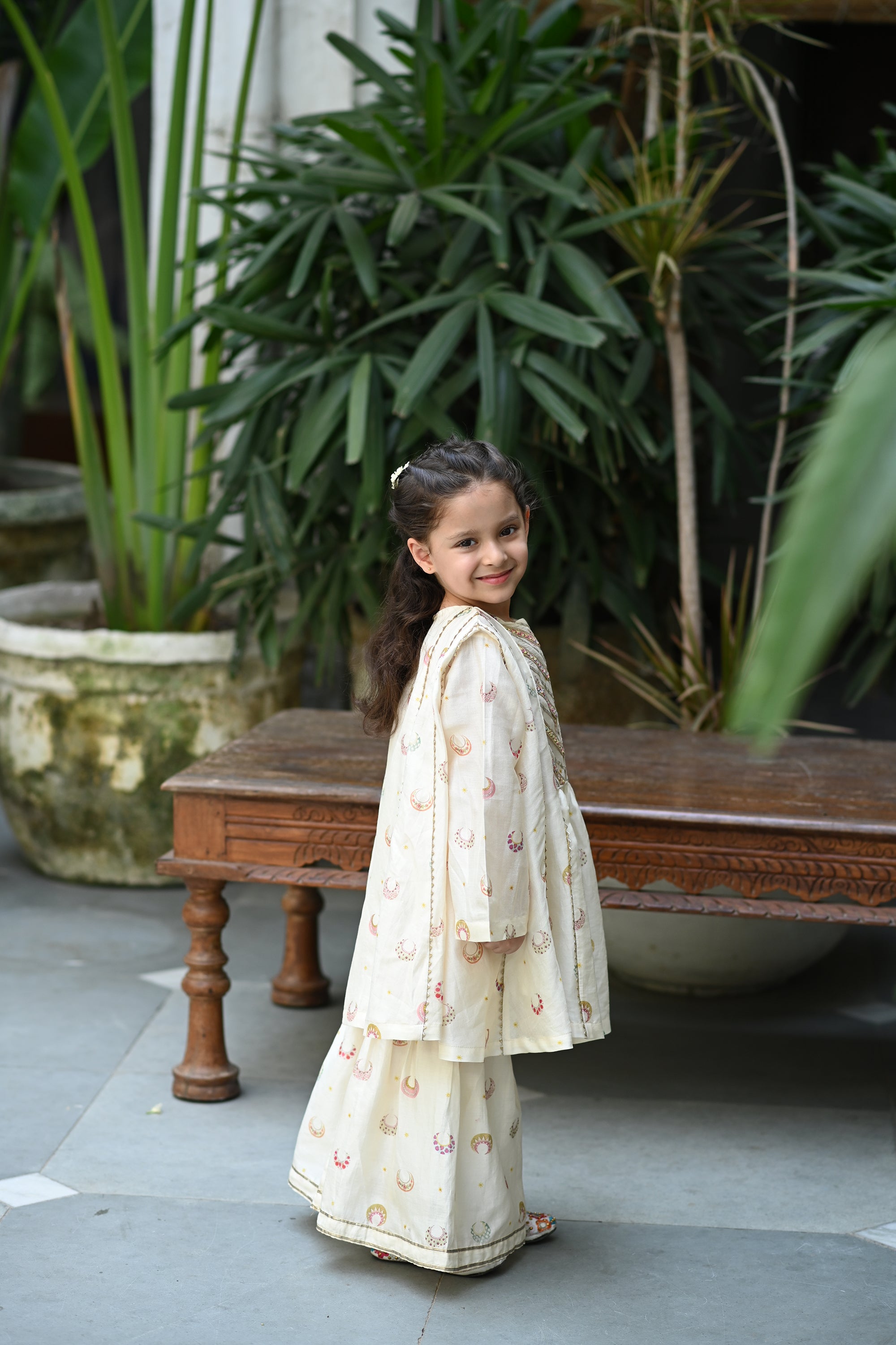 Sara Gharara Set - White Chand Tara