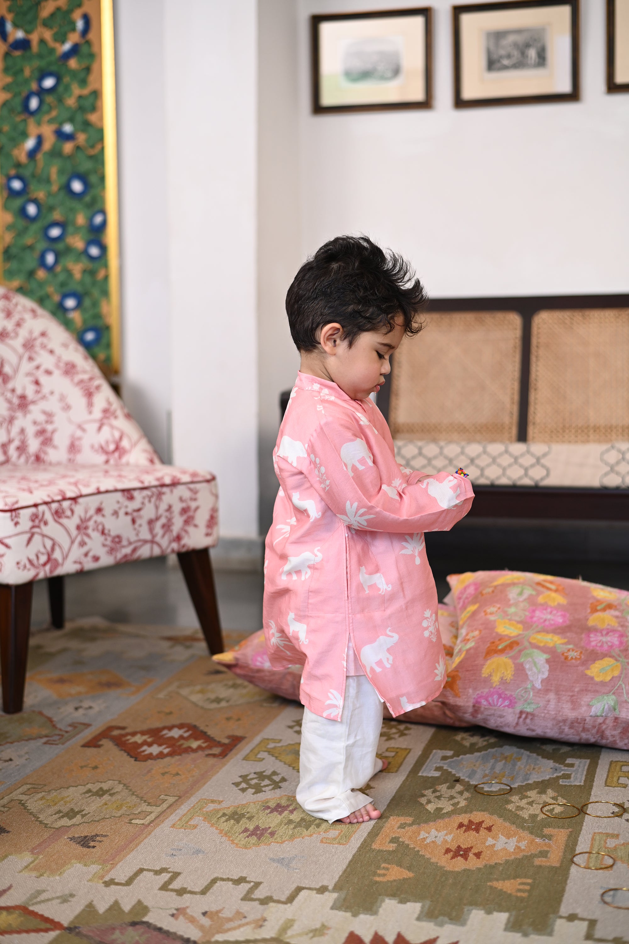 Anant Kurta Set - Pink Palm Serenade