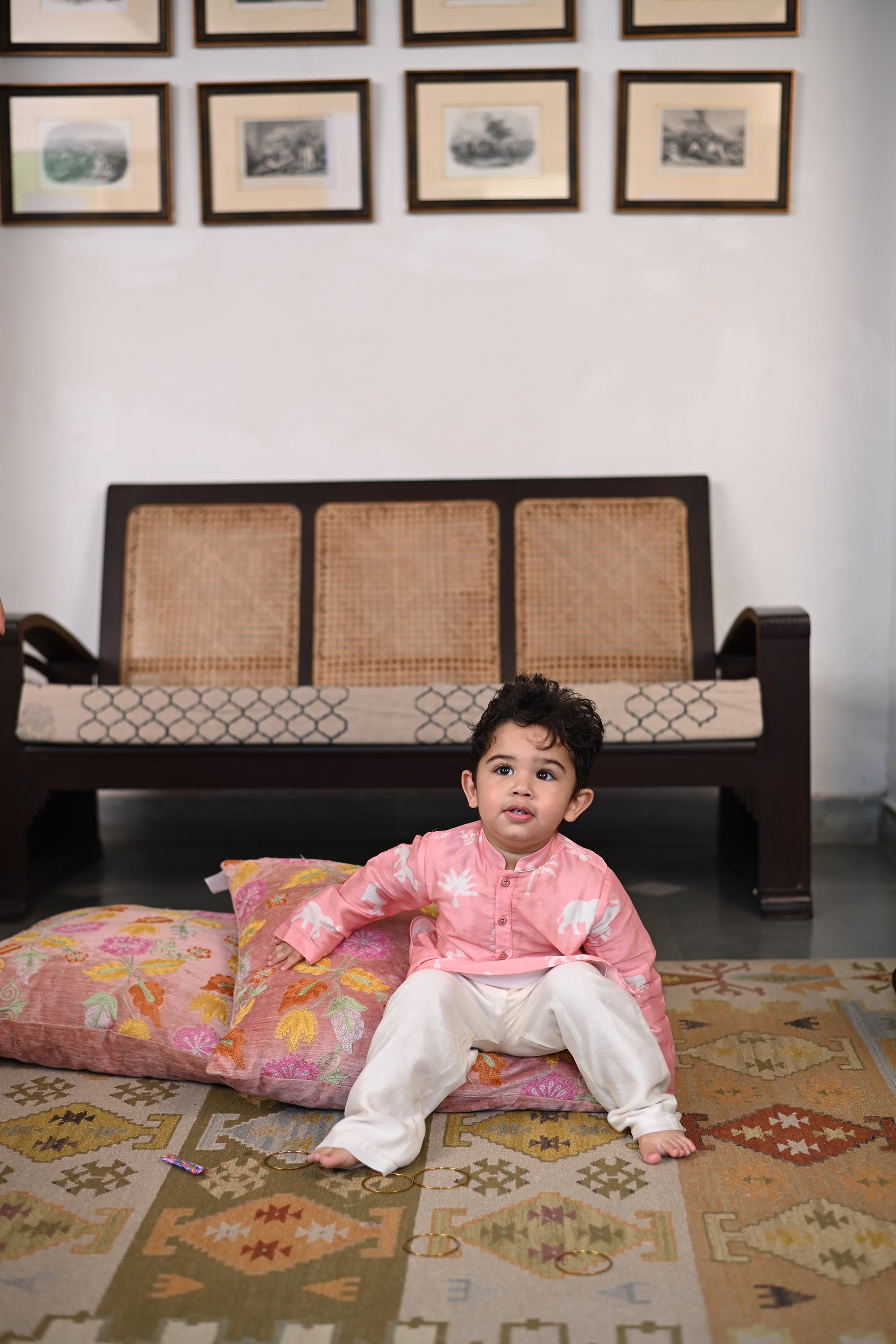 Anant Kurta Set - Pink Palm Serenade
