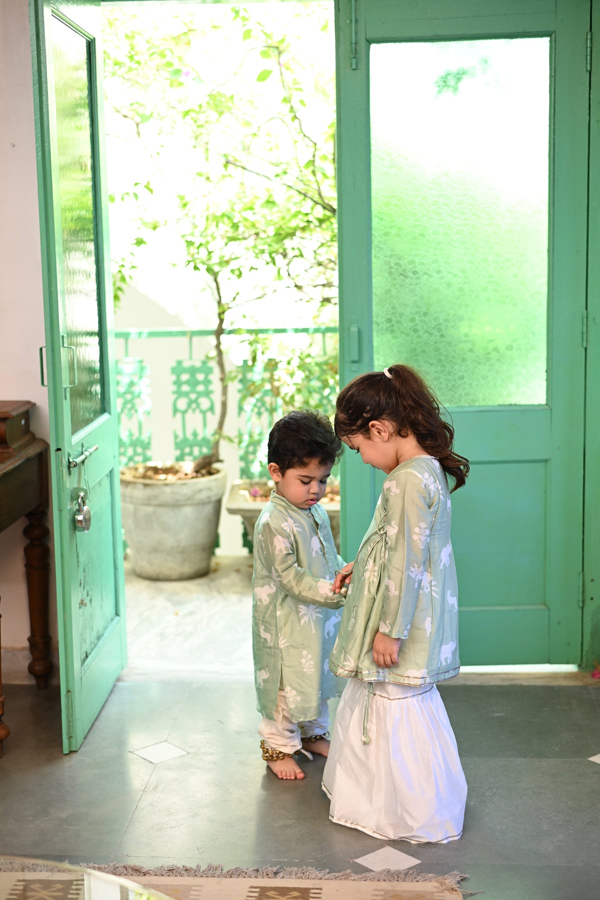 Asra Gharara Set - Mint Palm Serenade