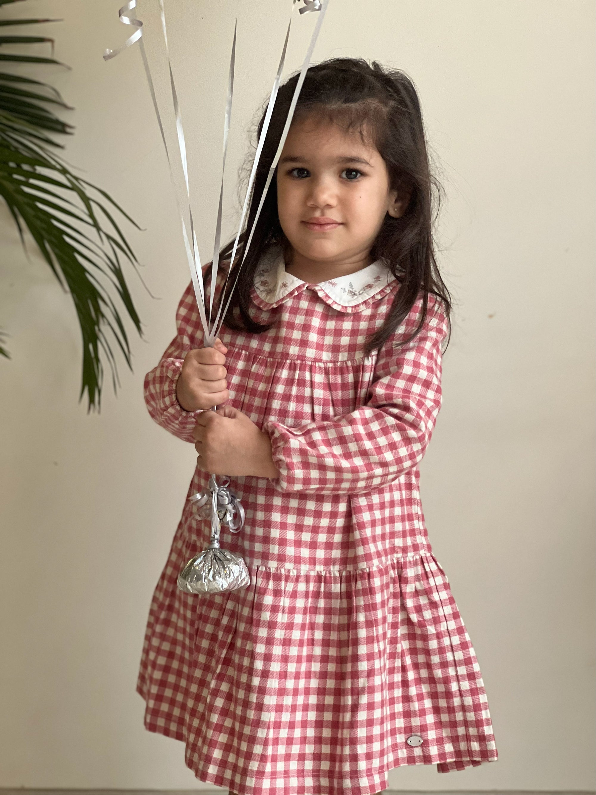 Pink Gingham Embroidered Dress