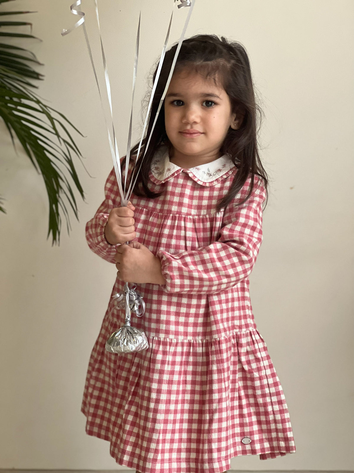 Pink Gingham Embroidered Dress