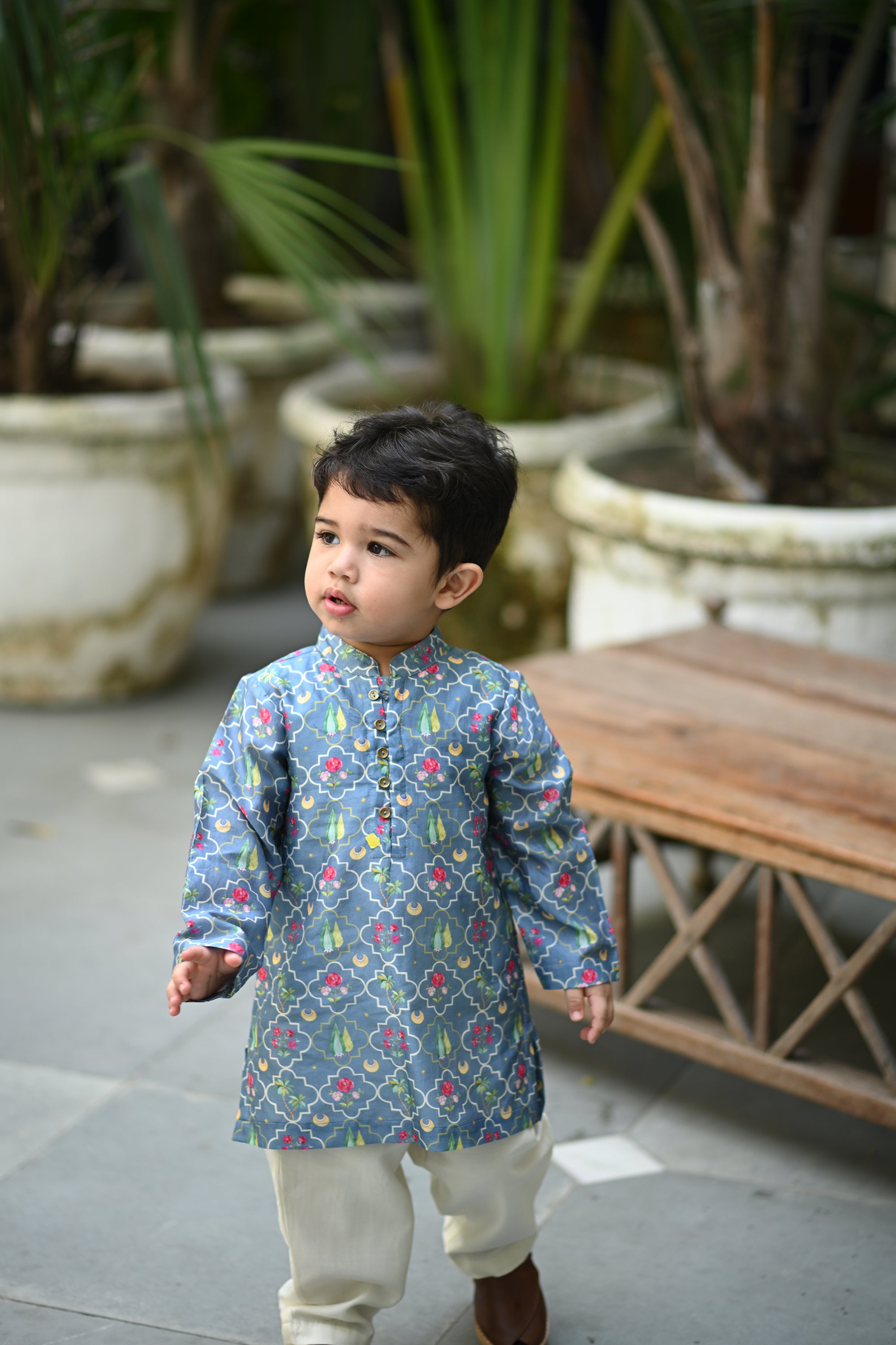 Shamsher Kurta And Pyjama Set-Bluish Grey Peryaar