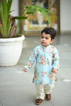Sabr Kurta And Pyjama Set- Aqua Haathi