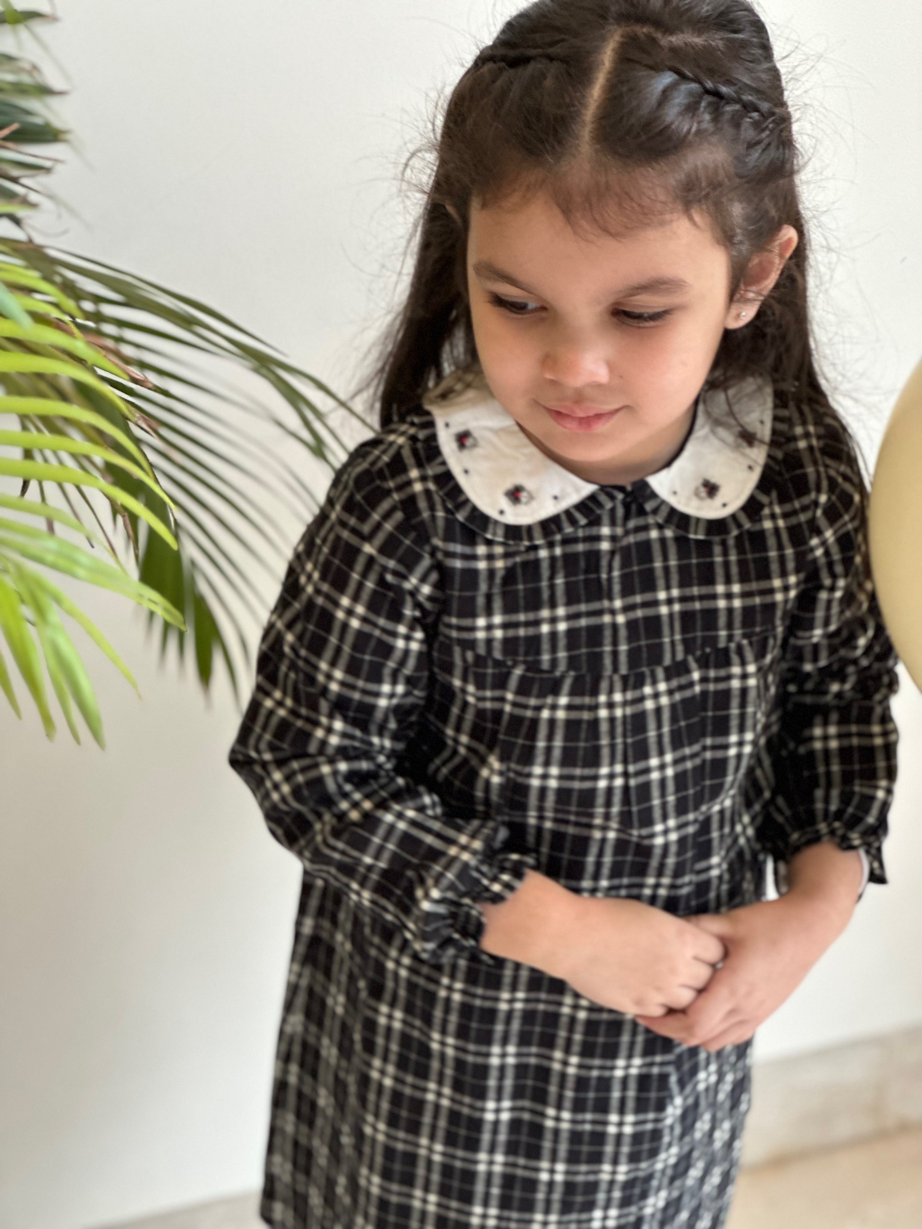Checked Collar Wool Dress