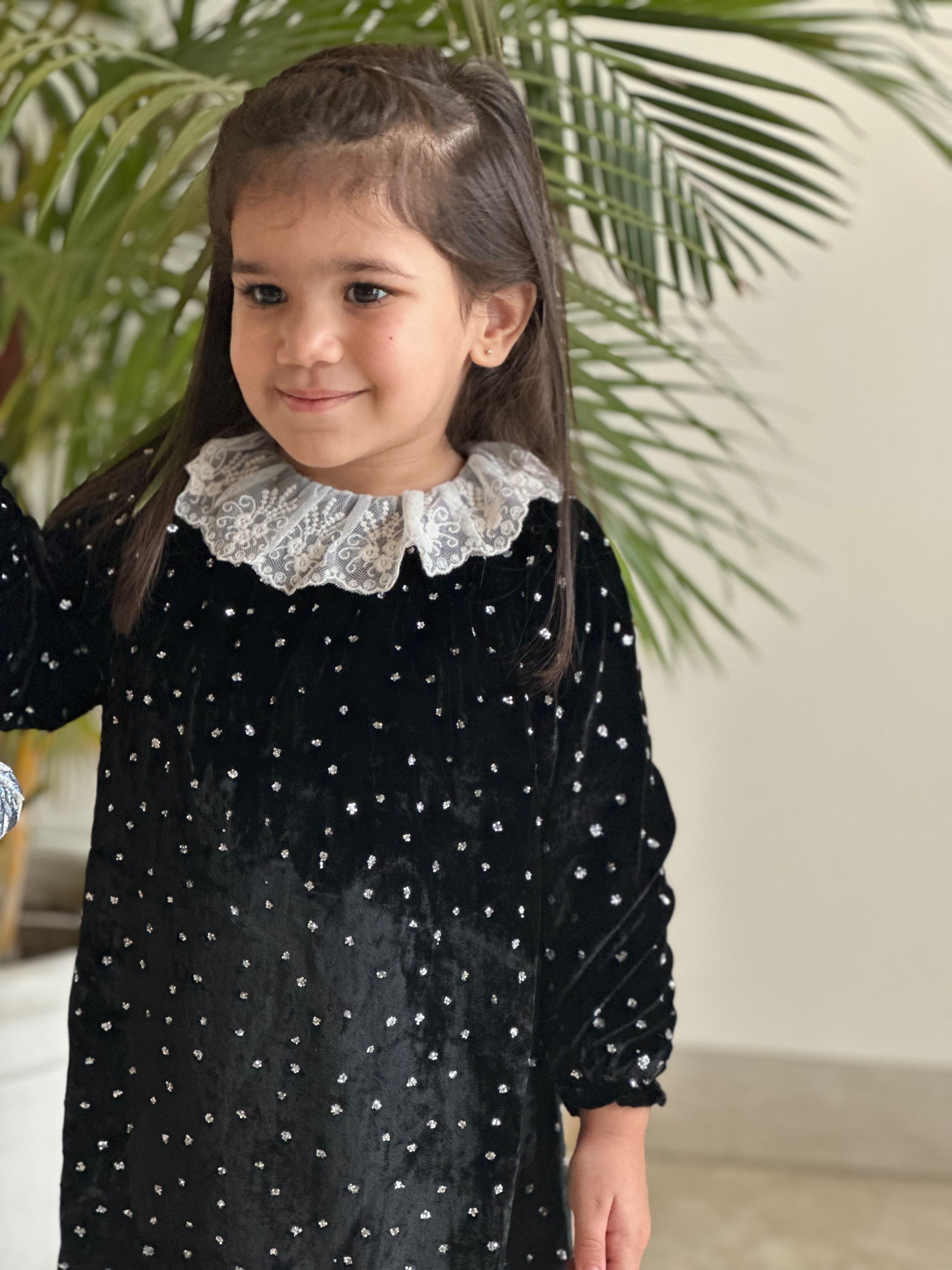 Black Silk Velvet Flocked Dress
