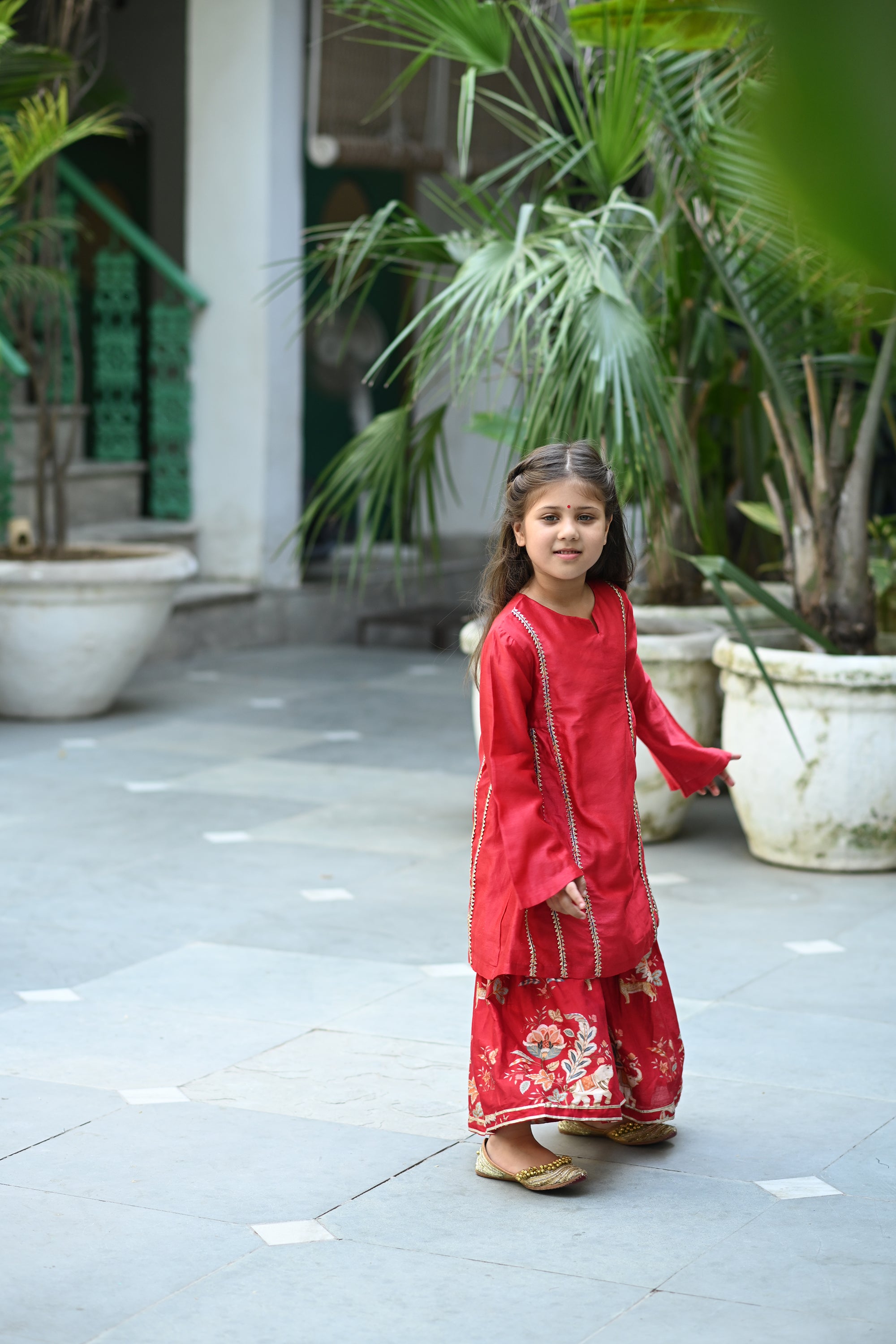 Naintara Gharara set - Red Junglle Reverie