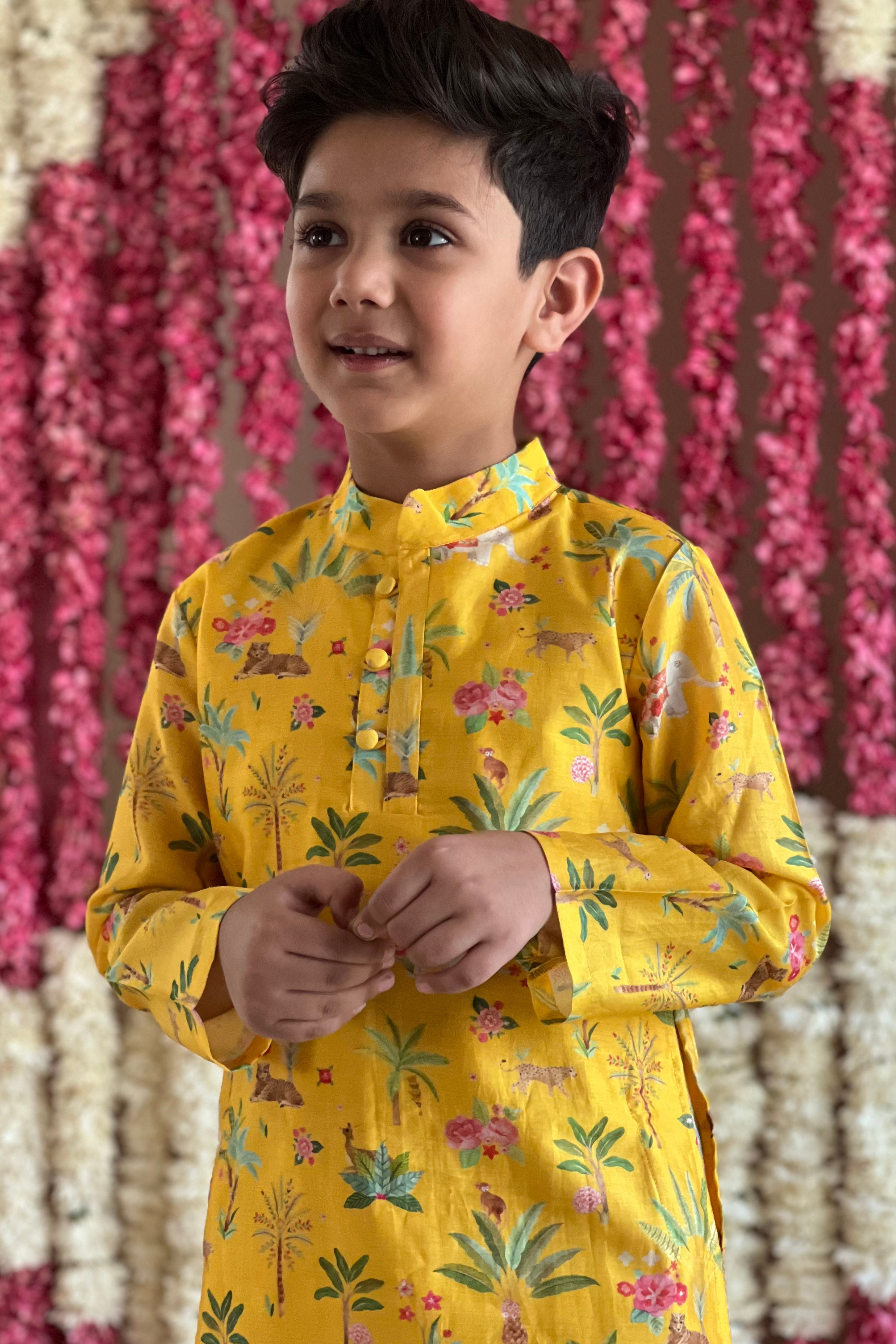 Tegh Kurta and Pyjama Set - Sunrise Yellow Sher Bagh