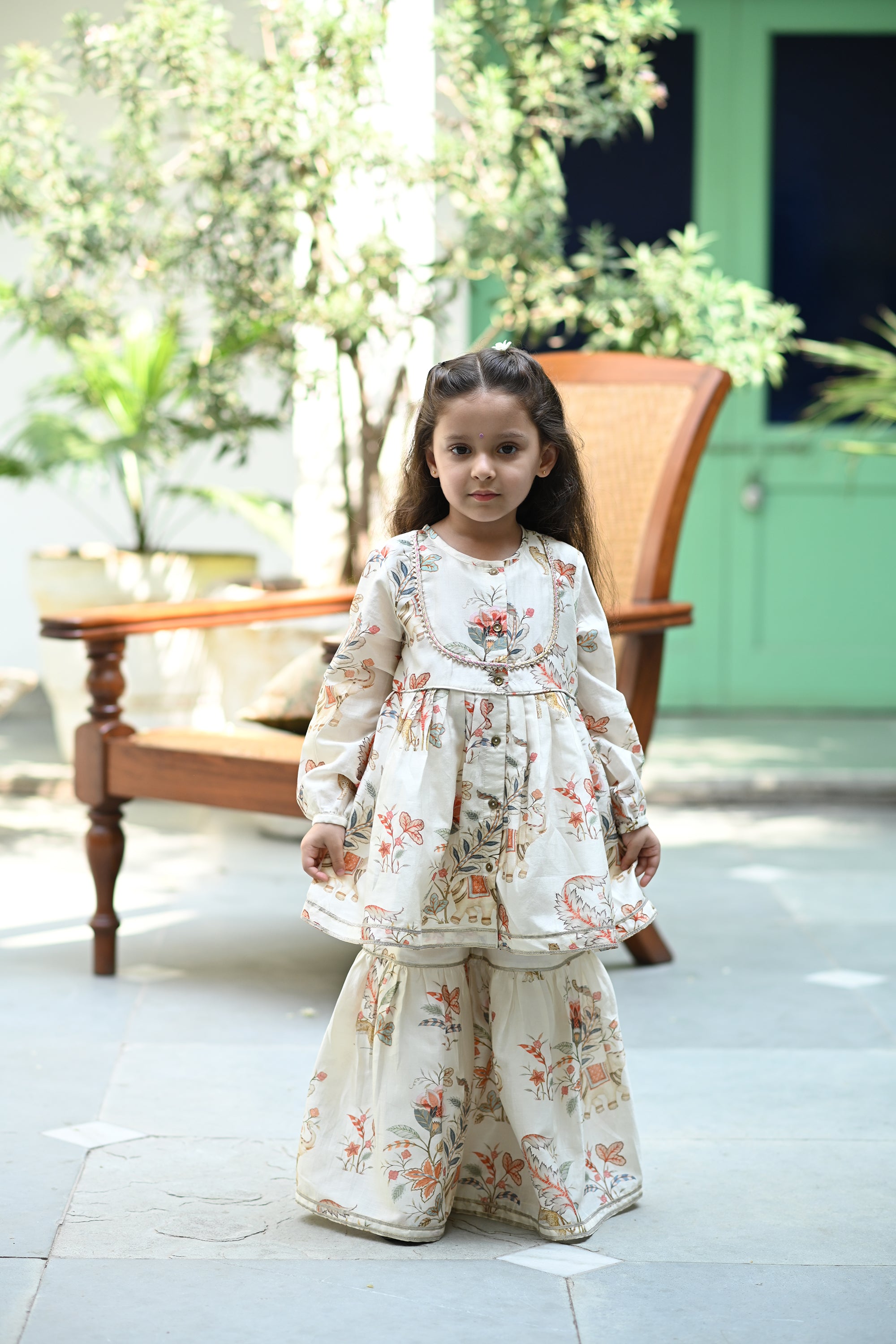 Sukhmani Gharara Set -  White Jungle Reverie