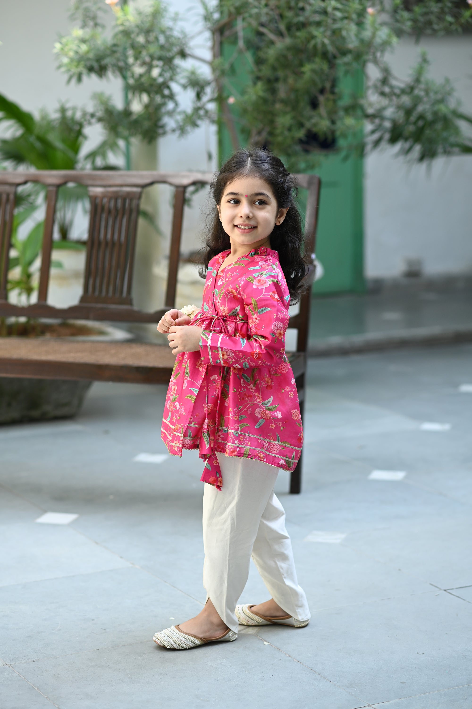 Aanya Angrakha Set-Pink Pom Jaal