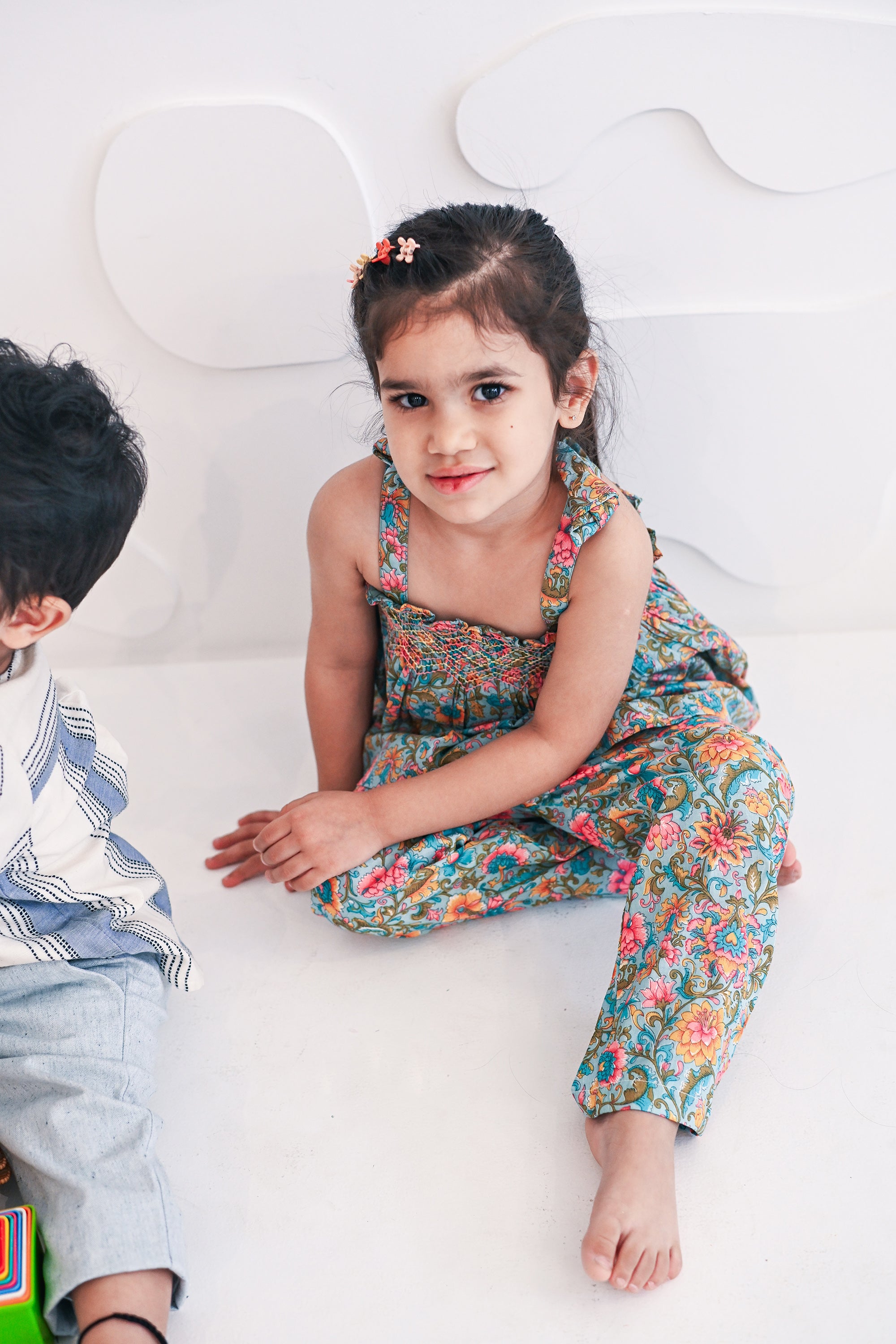 Sophie Handsmocked Set - Cream Tropic Fronds