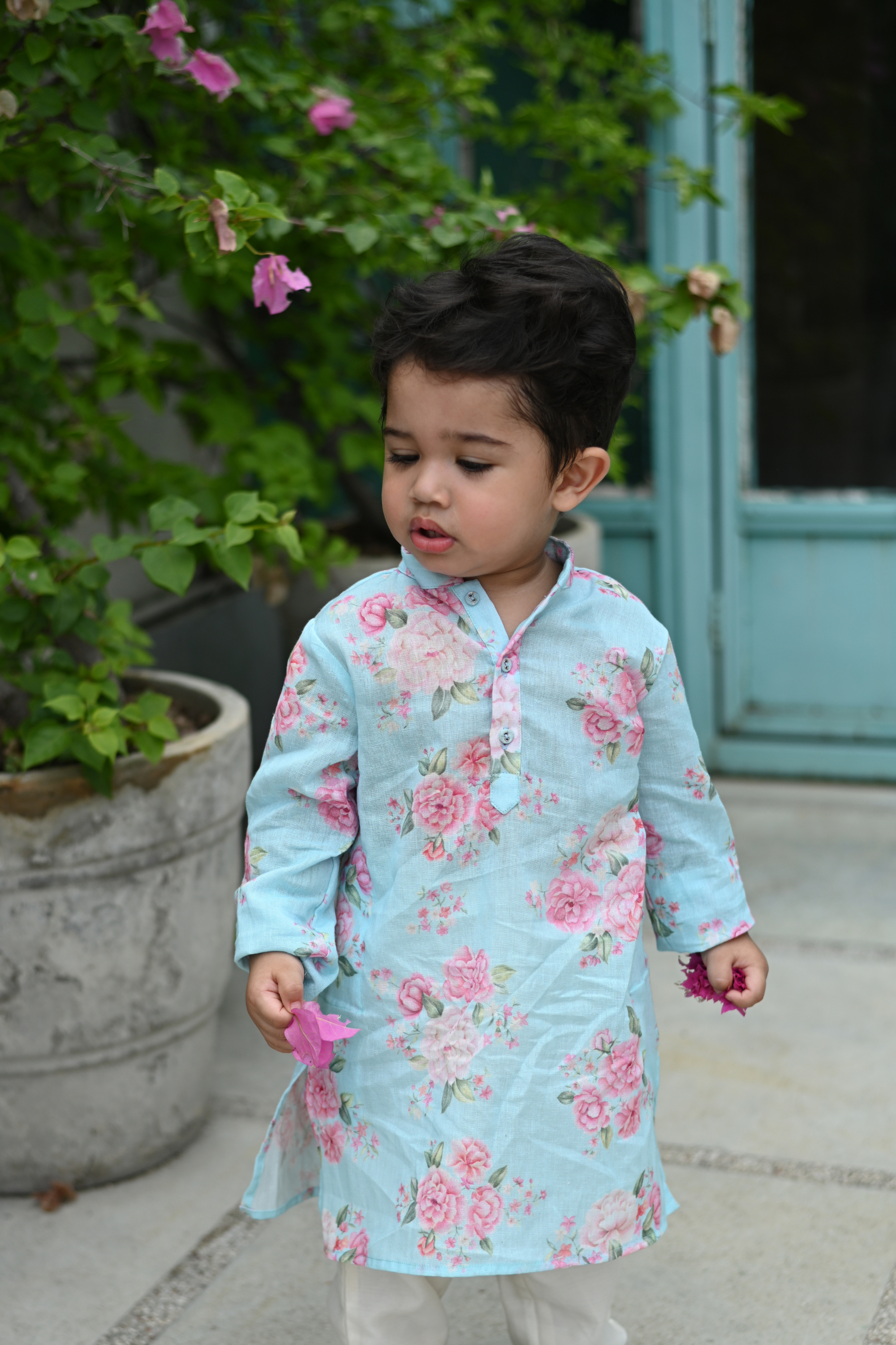 Anant Kurta Set - Vintage Blue Phool Angan