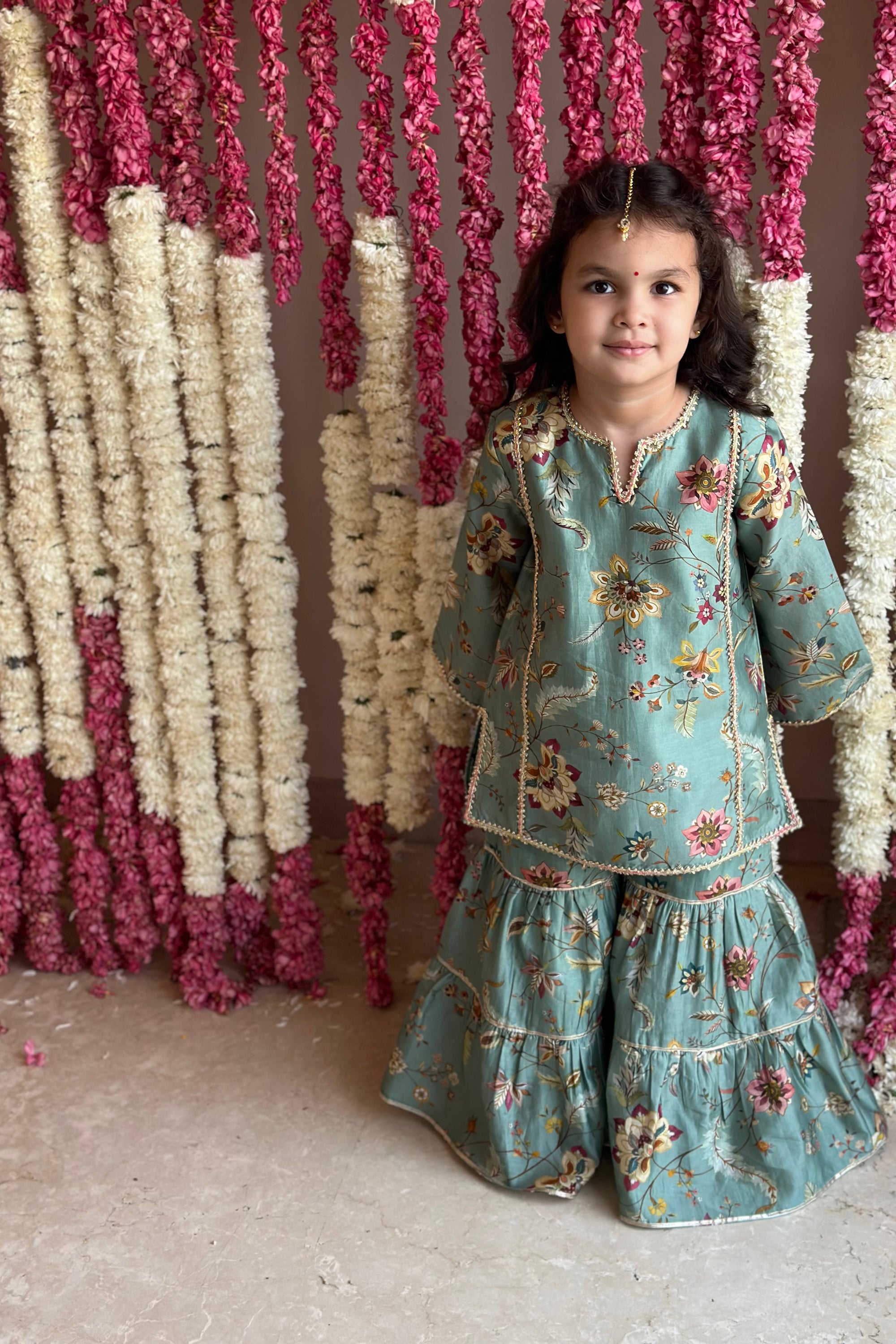 Inaaya Sharara Set - Teal Blue Lotus Cascade