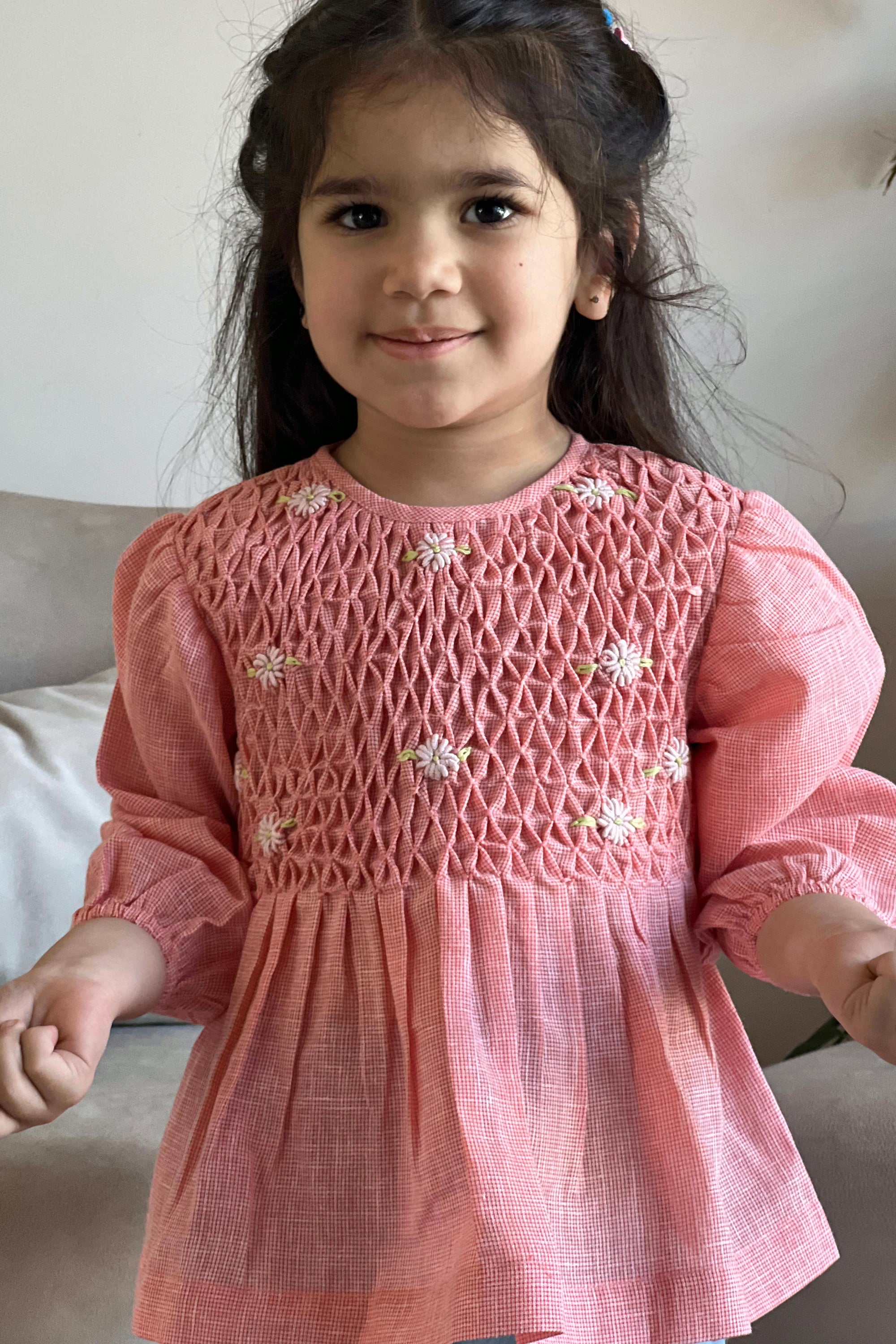 Nora Handsmoked Top - Pink Linen