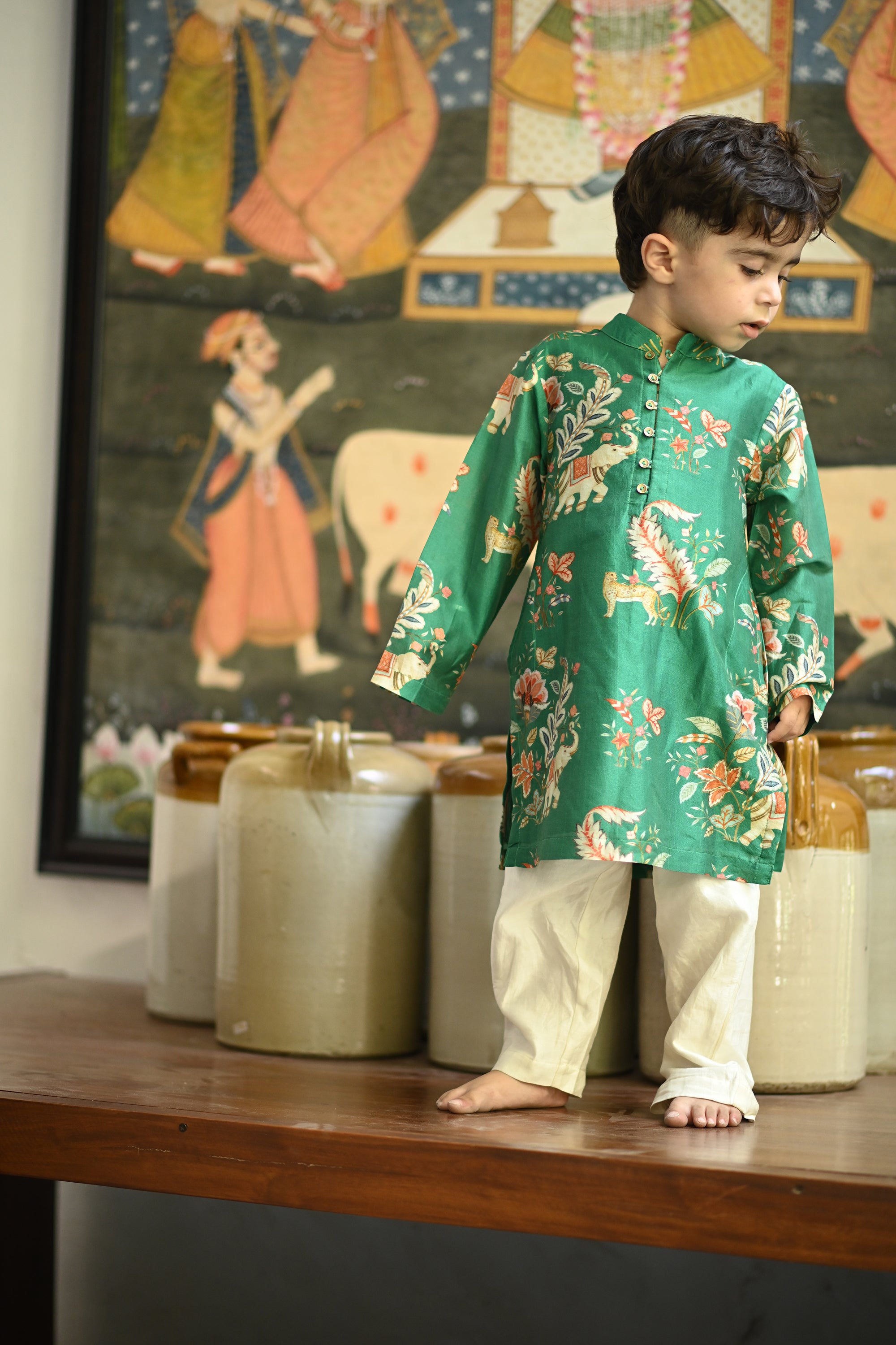 Sabr Kurta And Pyjama Set - Green Haathi