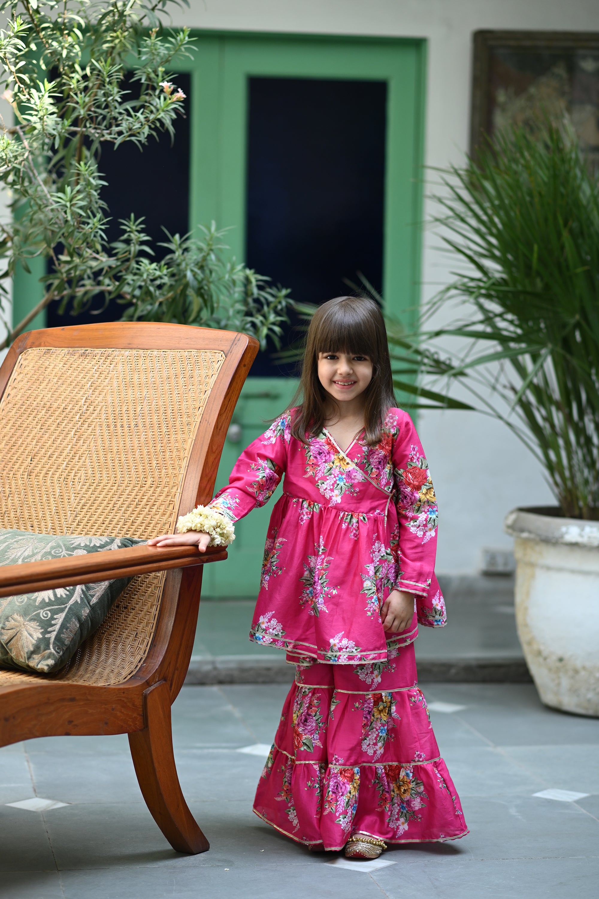 Reet Angrakha Sharara Set - Pink Phool Angan