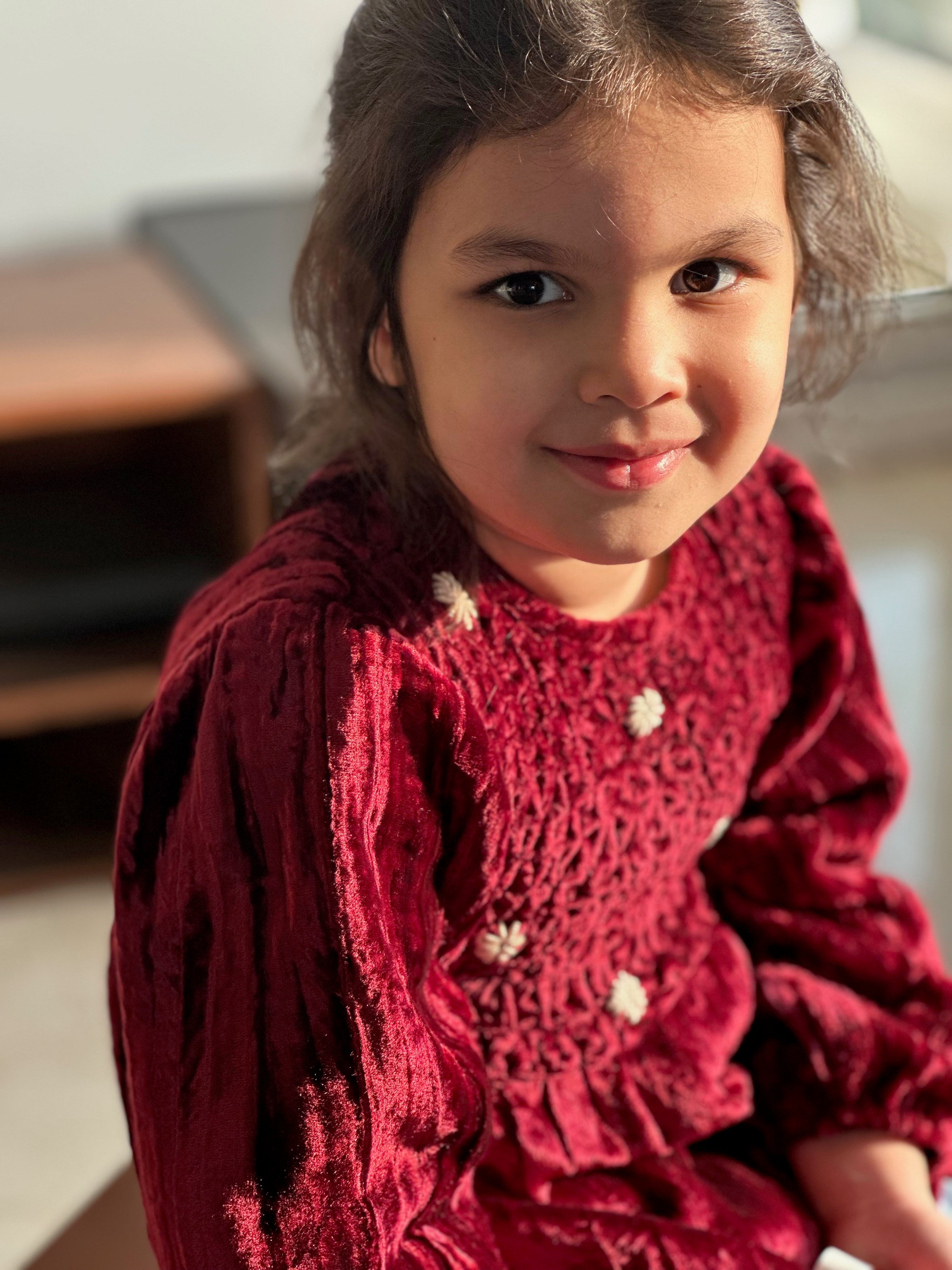Maroon Handsmocked Velvet Blouse