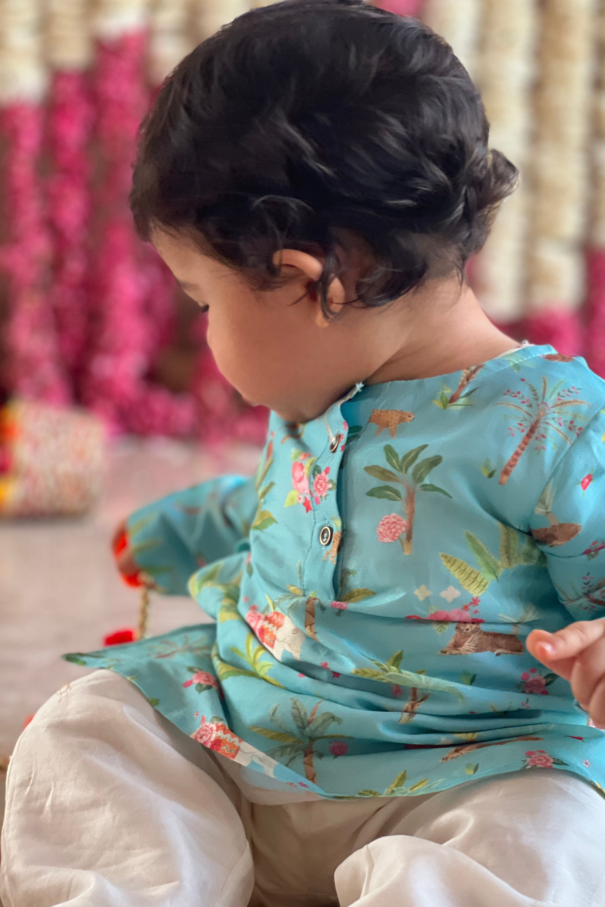 Miraan Kurta and Pyjama Set - Sky Blue Sher Bagh