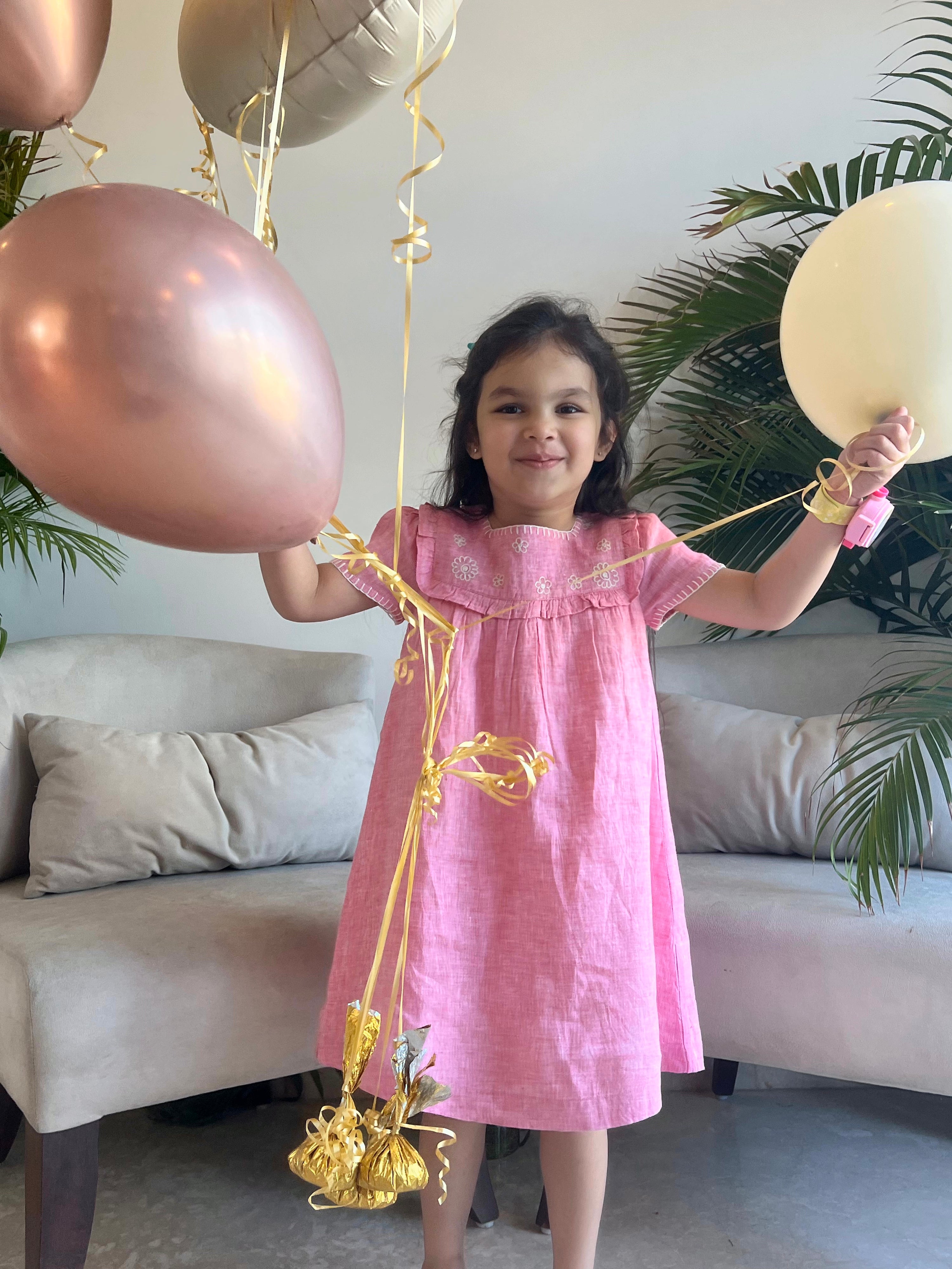 Lyla Dress - Pink Floral Linen