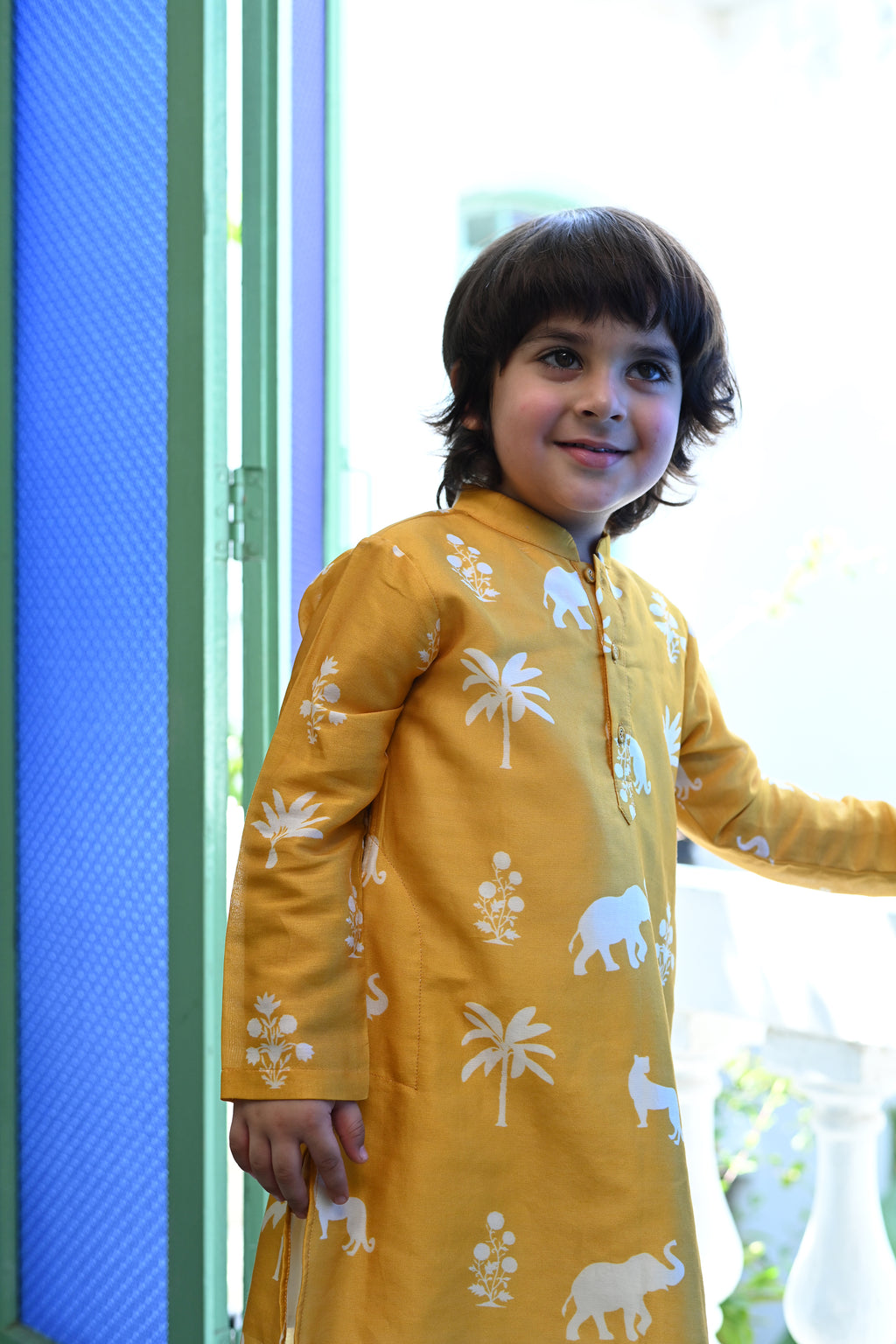 Aryaman Kurta Set - Mustard Palm Serenade