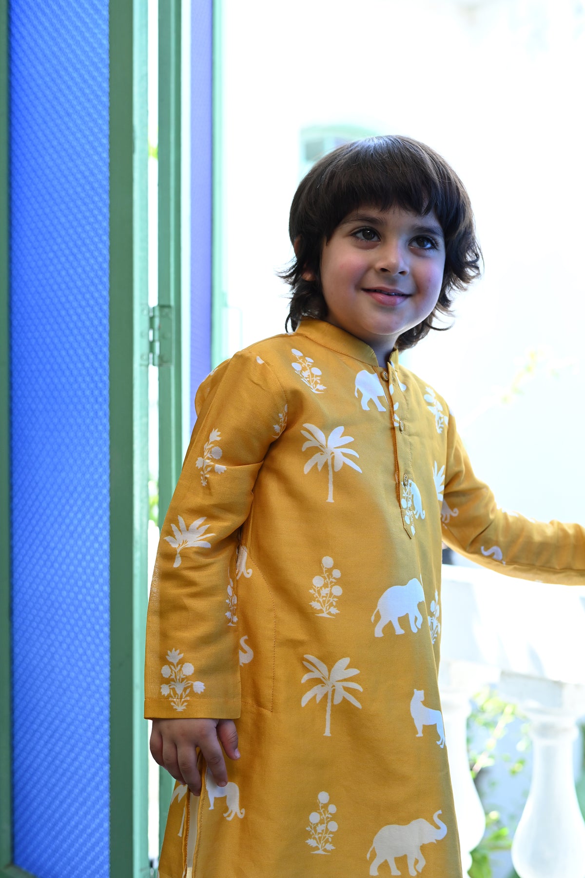 Aryaman Kurta Set - Mustard Palm Serenade