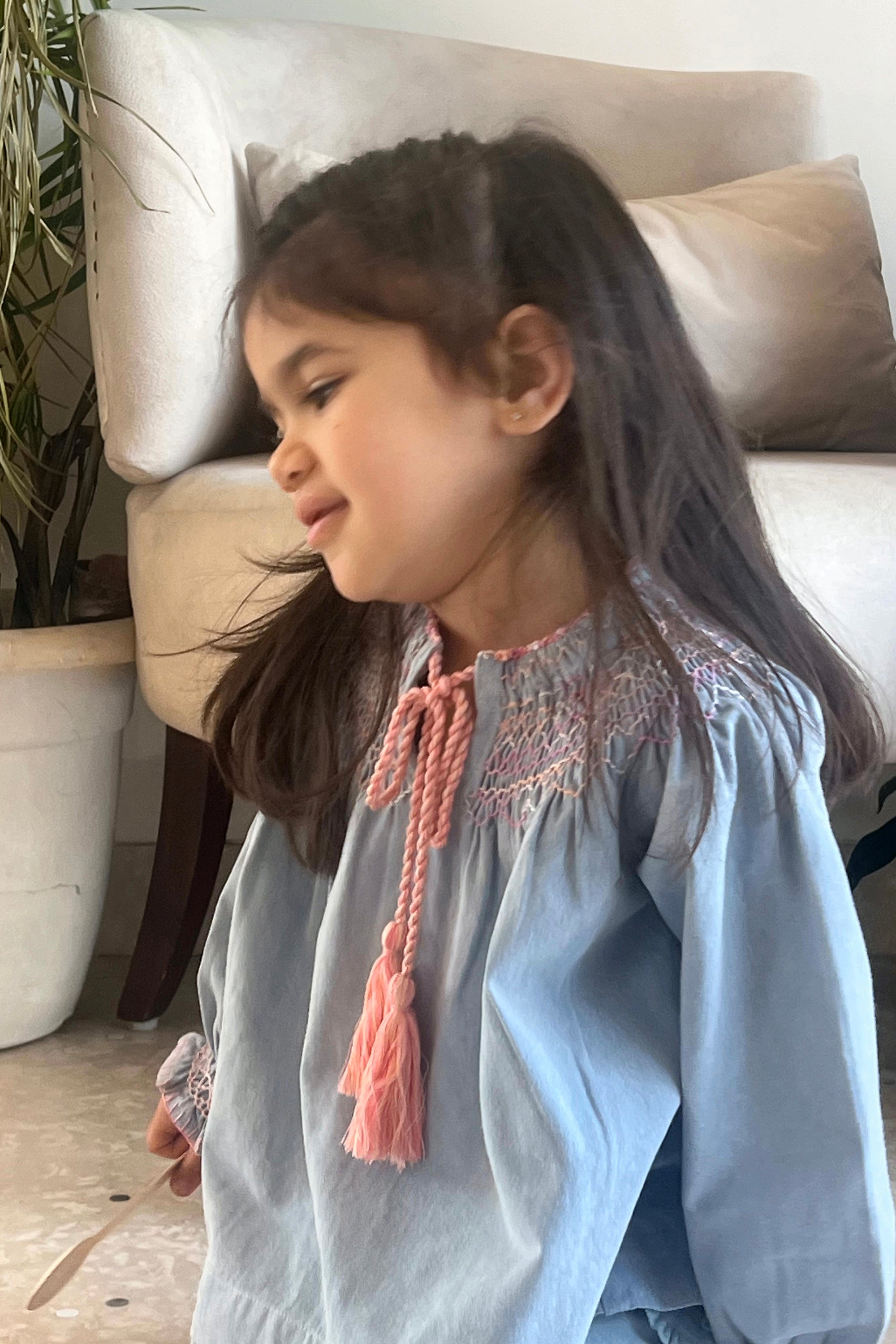Grace Handsmocked Blouse- Blue