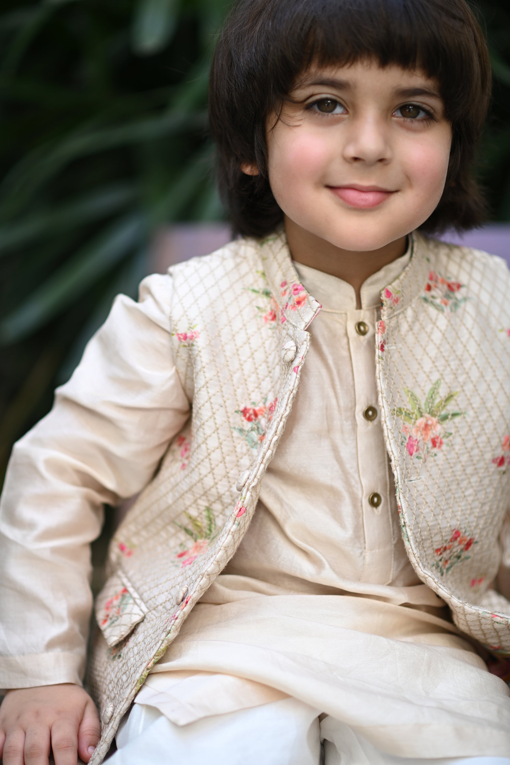 Uday Bandhi, Kurta And Pyjama Set-Beige Anaar Bagh