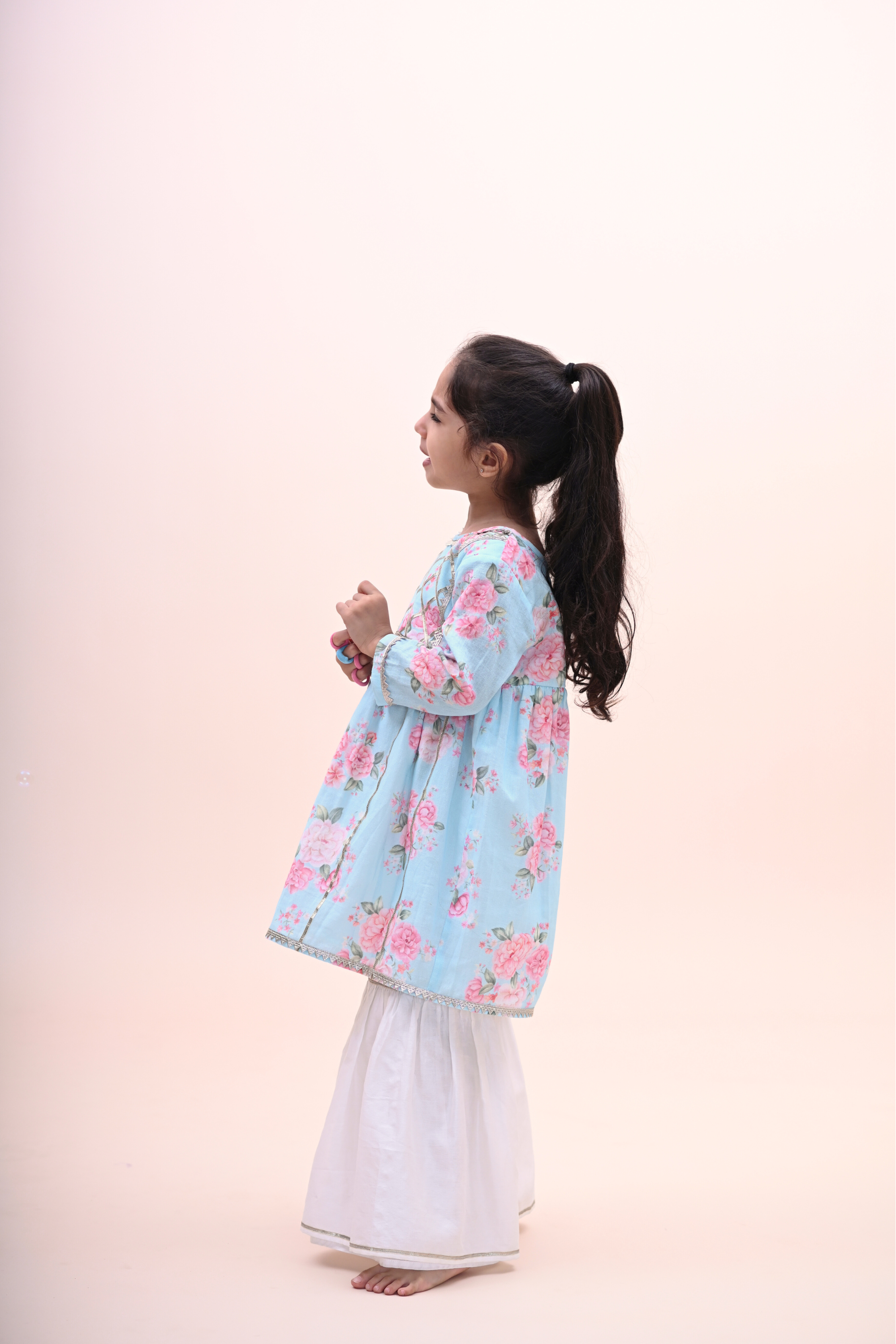 Rhea Gharara Set - Vintage Blue Phool Angan