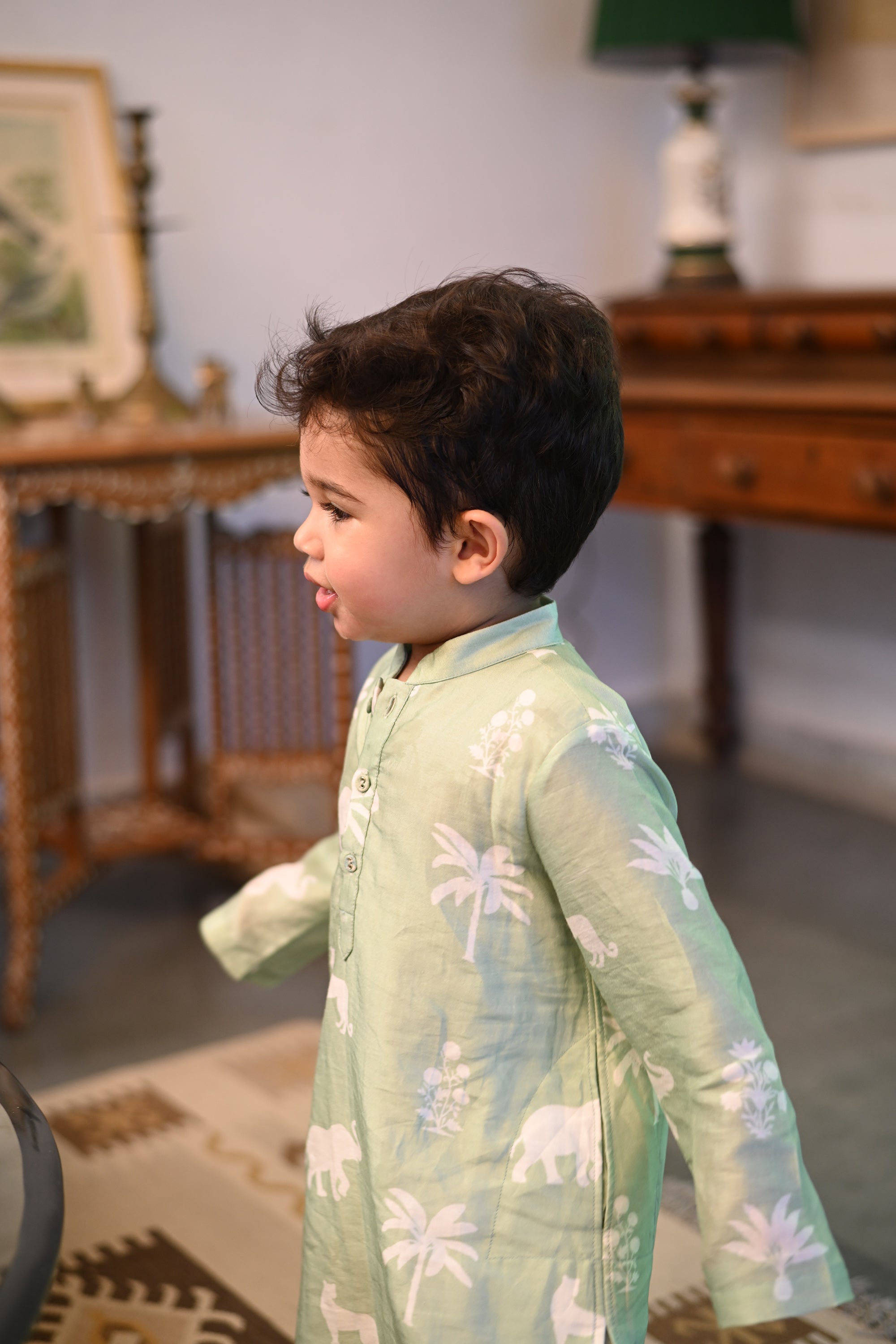 Aryaman Kurta Set - Mint Palm Serenade