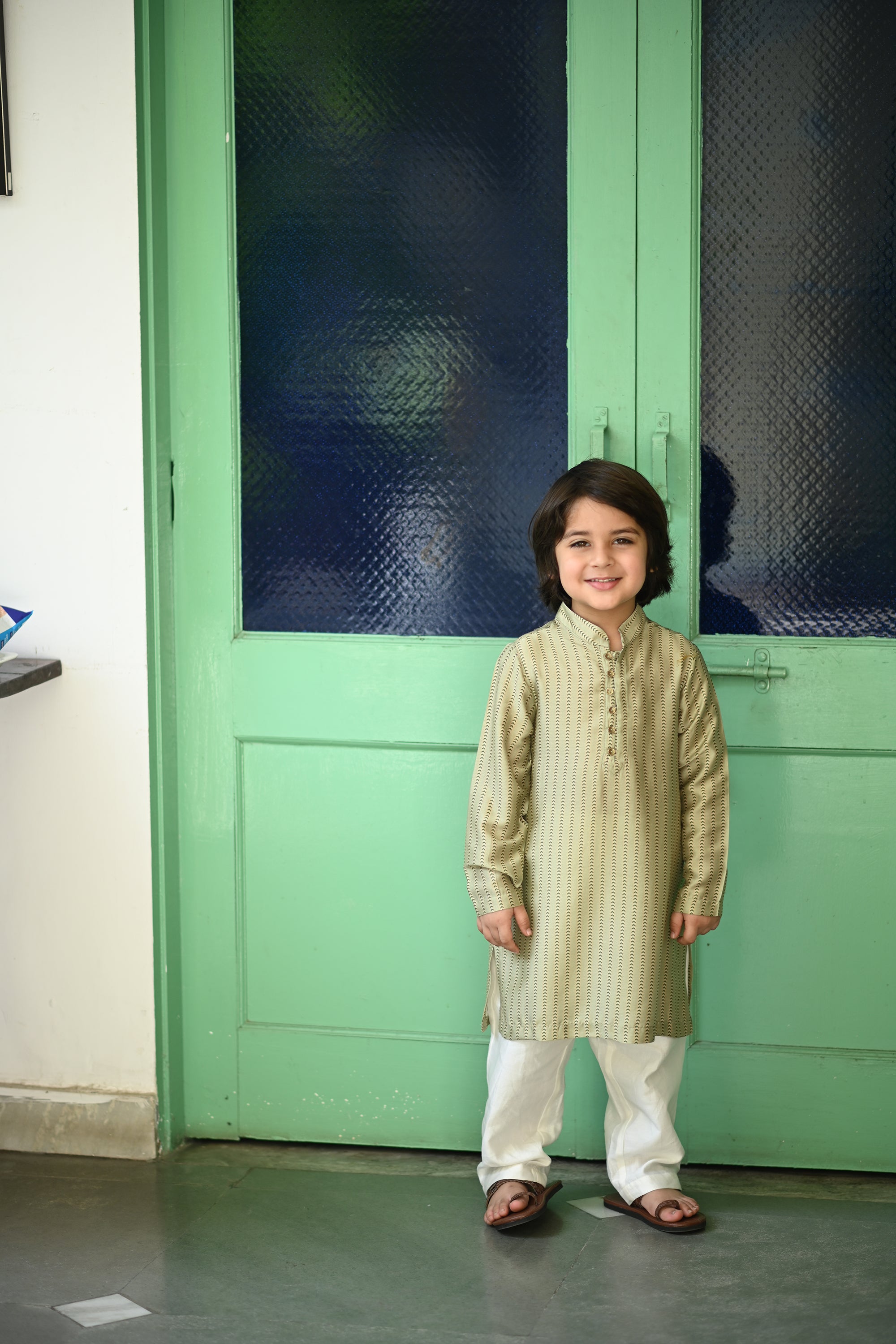 Udayveer Kurta And Pyjama Set - Sage Stripe