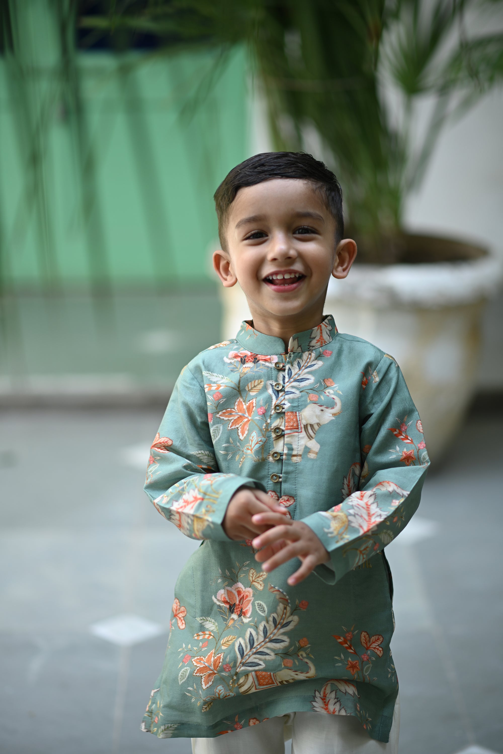 Sabr Kurta And Pyjama Set - Teal Haathi