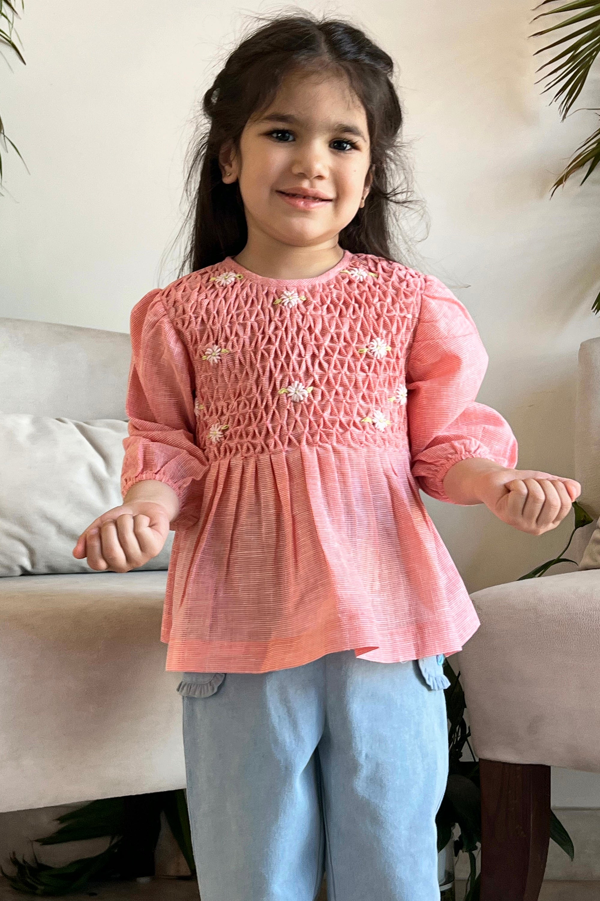 Nora Handsmoked Top - Pink Linen