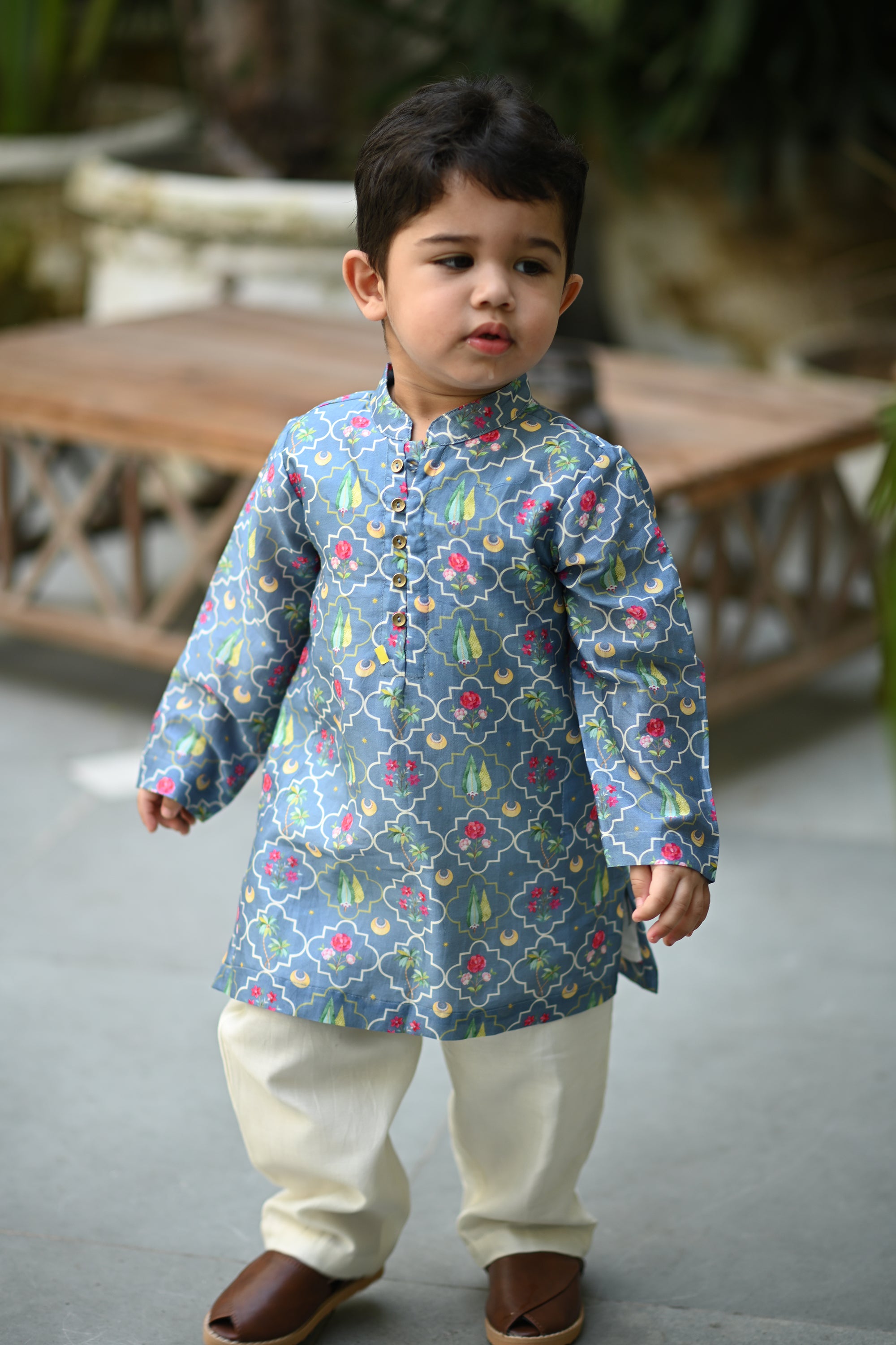 Shamsher Kurta And Pyjama Set-Bluish Grey Peryaar