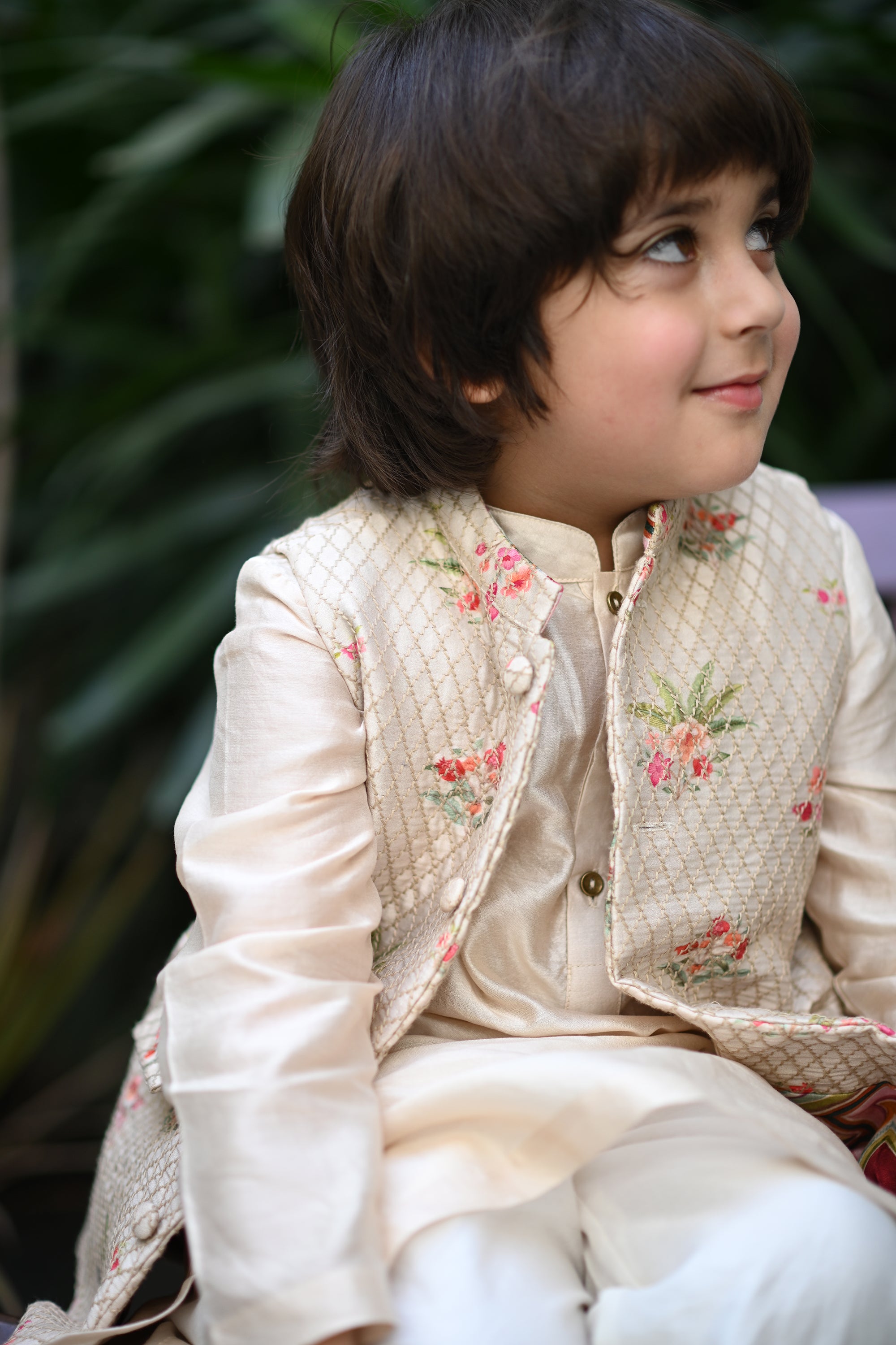 Uday Bandhi, Kurta And Pyjama Set-Beige Anaar Bagh