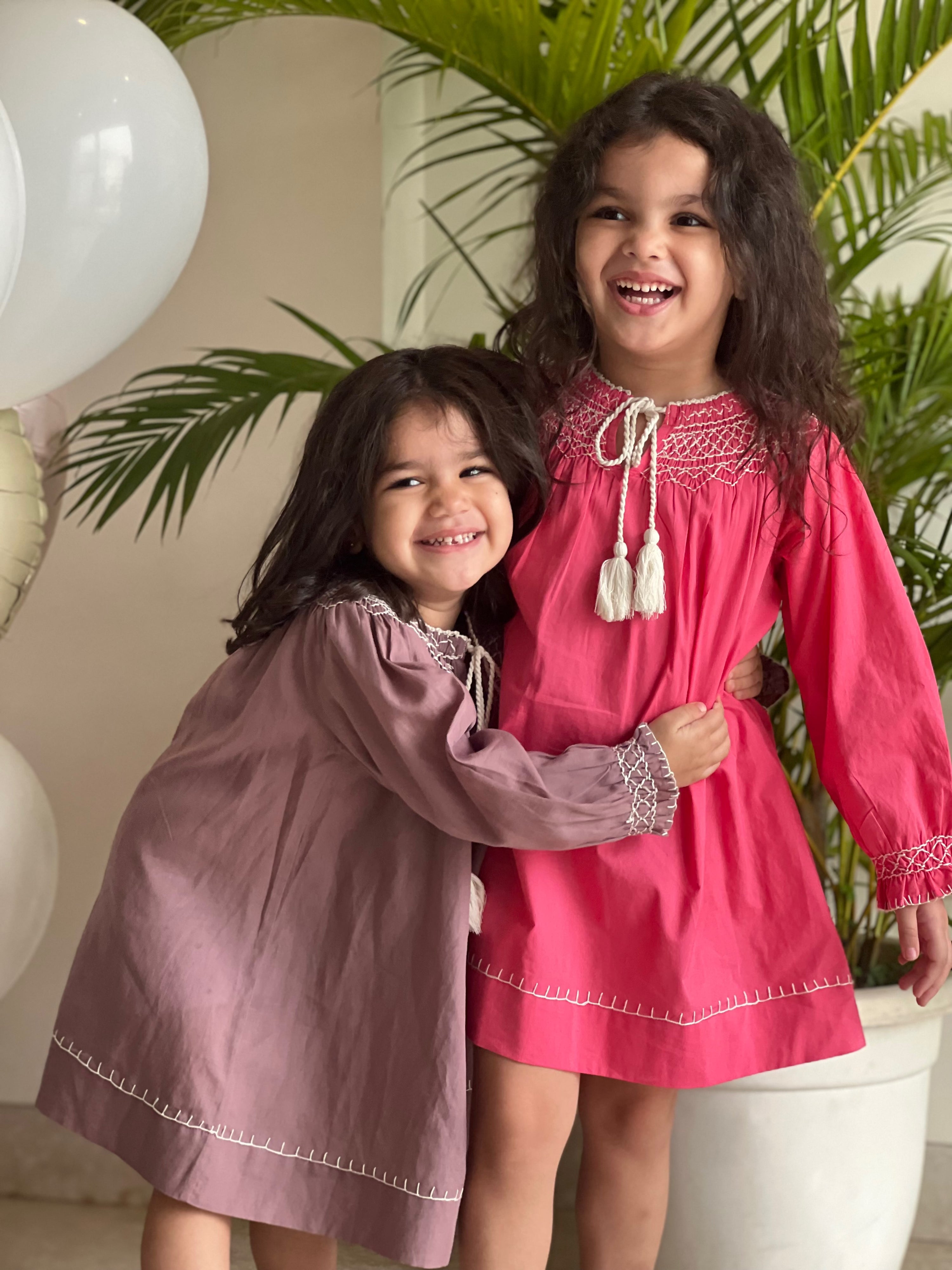 Leia Handsmocked Dress -Fushia Pink