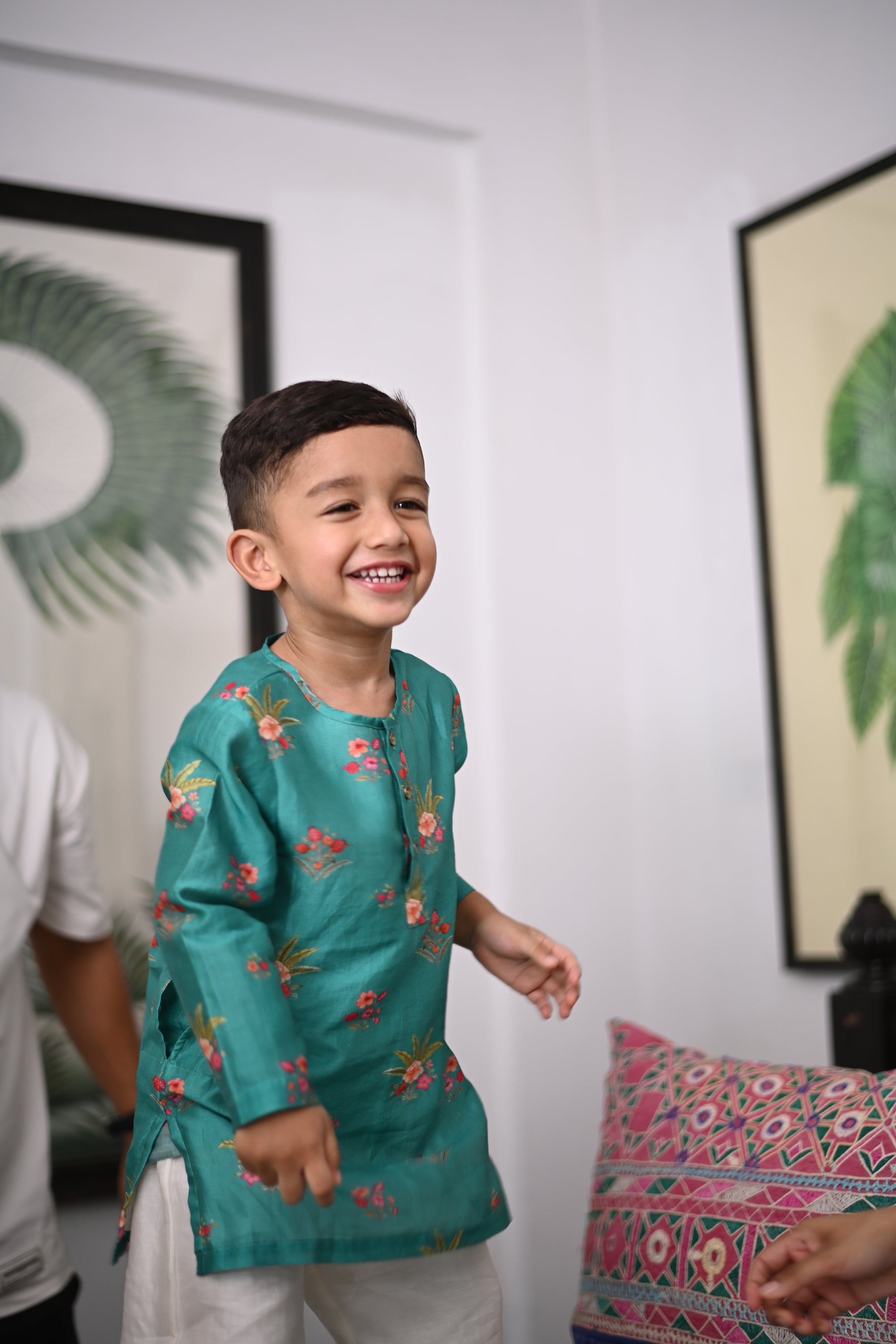 Zorawar Kurta And Pyjama Set-Green Pom Boota