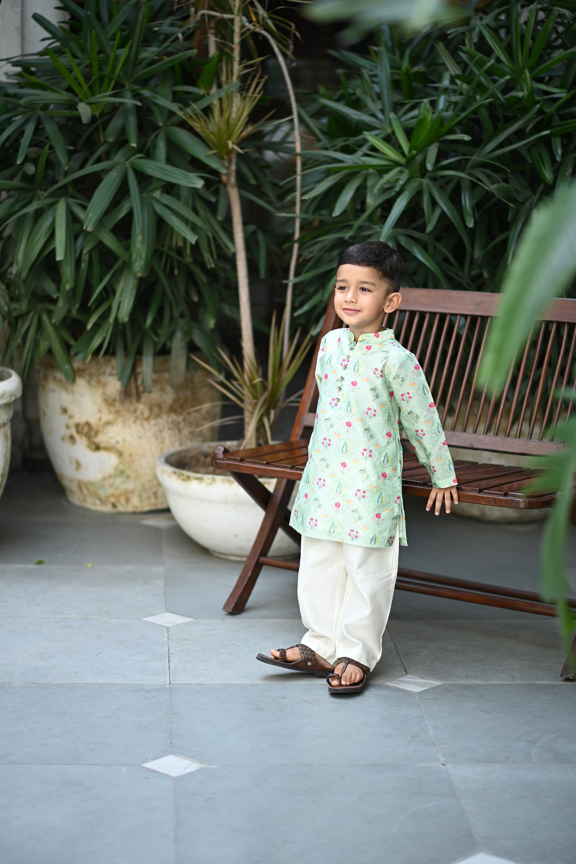 Shamsher Kurta And Pyjama Set- Light Mint Periyaar