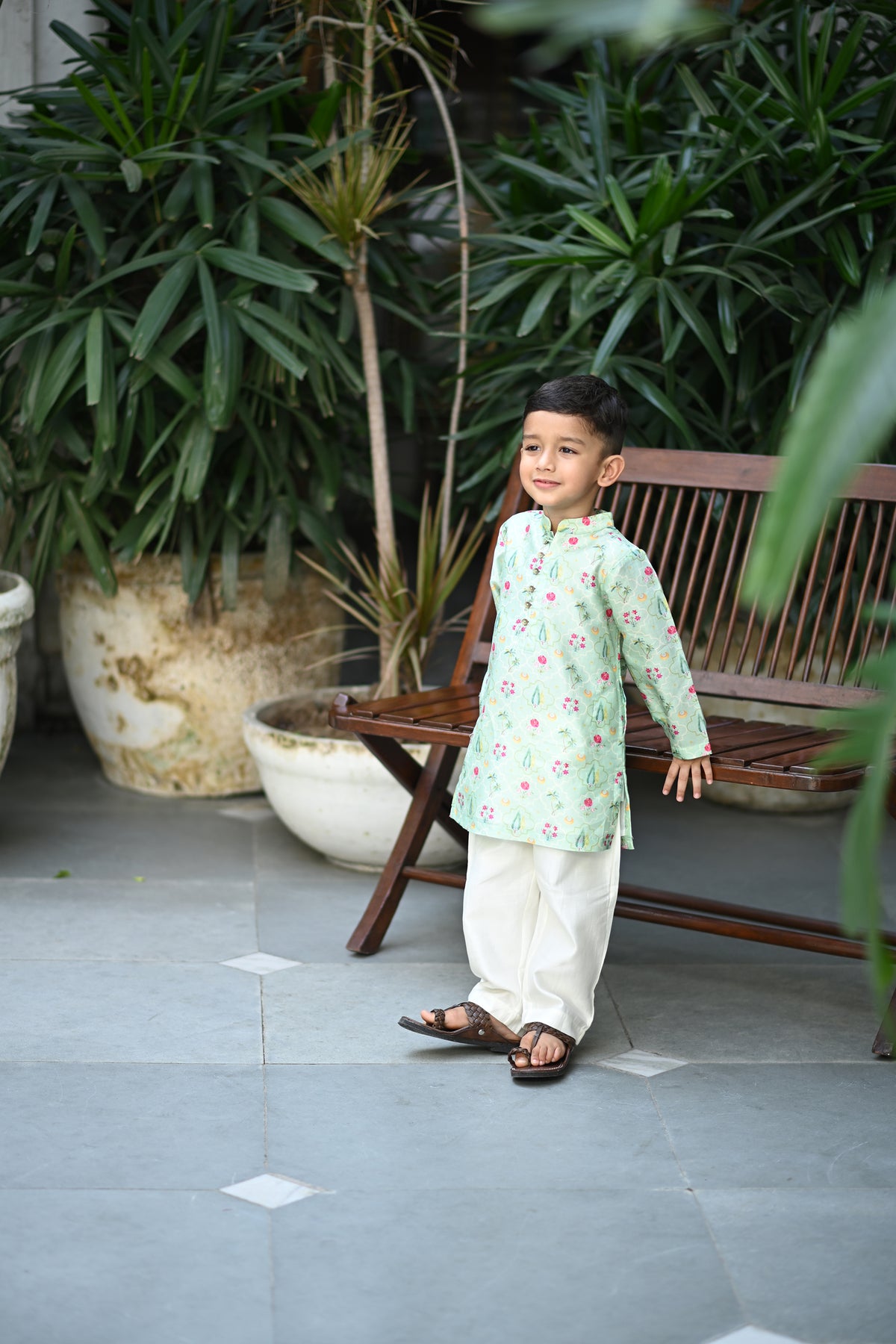 Shamsher Kurta And Pyjama Set- Light Mint Periyaar