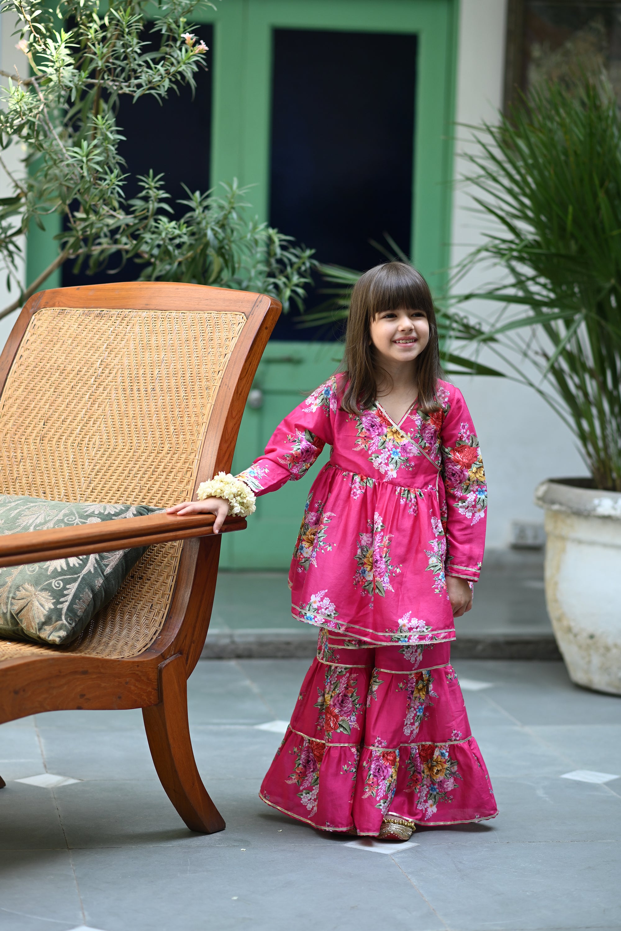 Reet Angrakha Sharara Set - Pink Phool Angan