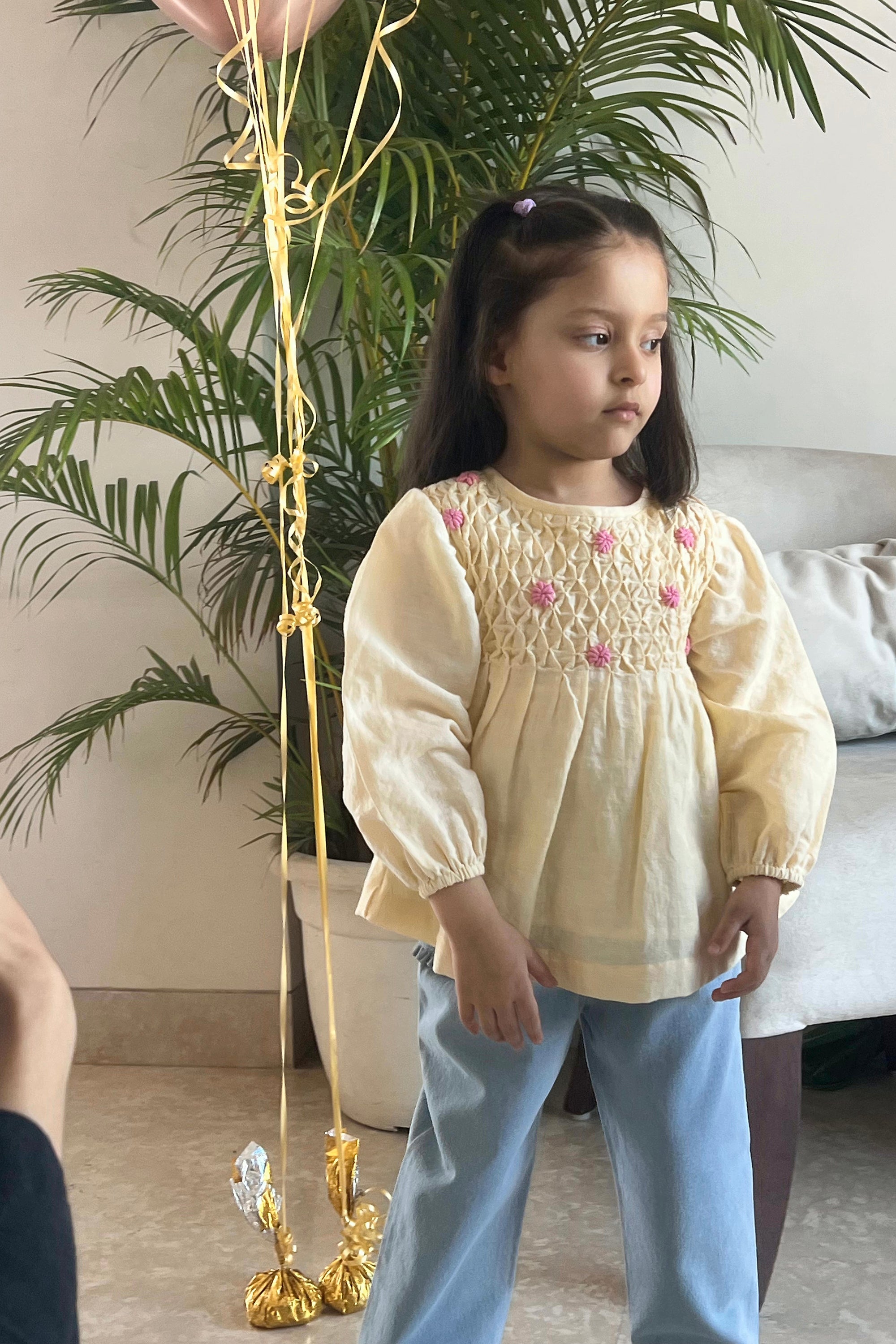 Nora Handsmocked Blouse- Lemon Linen