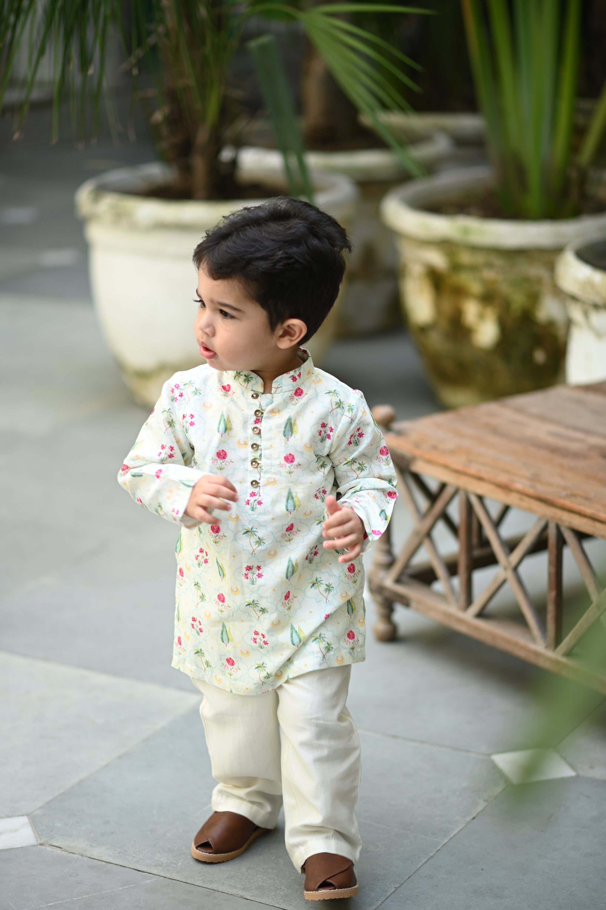 Shiv Kurta And Pyjama Set -Cream Periyaar