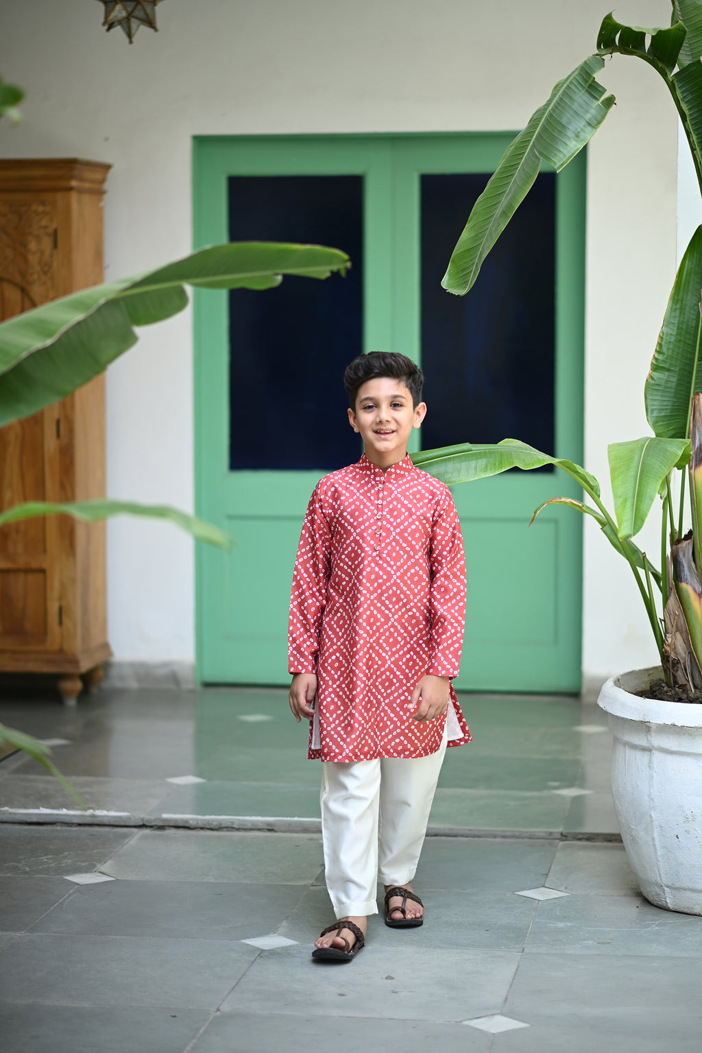 Zameer Kurta And Pyjama Set-Red Bandhini