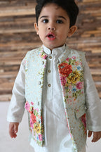 Uday Bandhi, Kurta And Pyjama Set-Sky Blue Floral Bunch